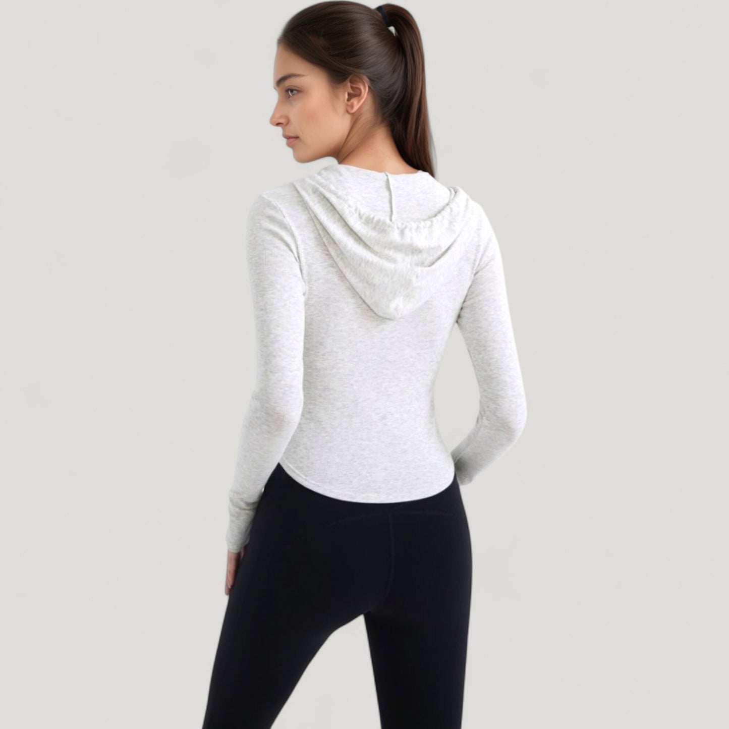 Long Sleeve Pullover Hoodie Top with Half Zip Front and Thumbhole Cuffs