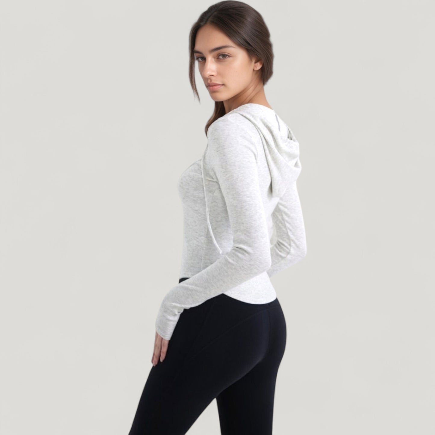Long Sleeve Pullover Hoodie Top with Half Zip Front and Thumbhole Cuffs