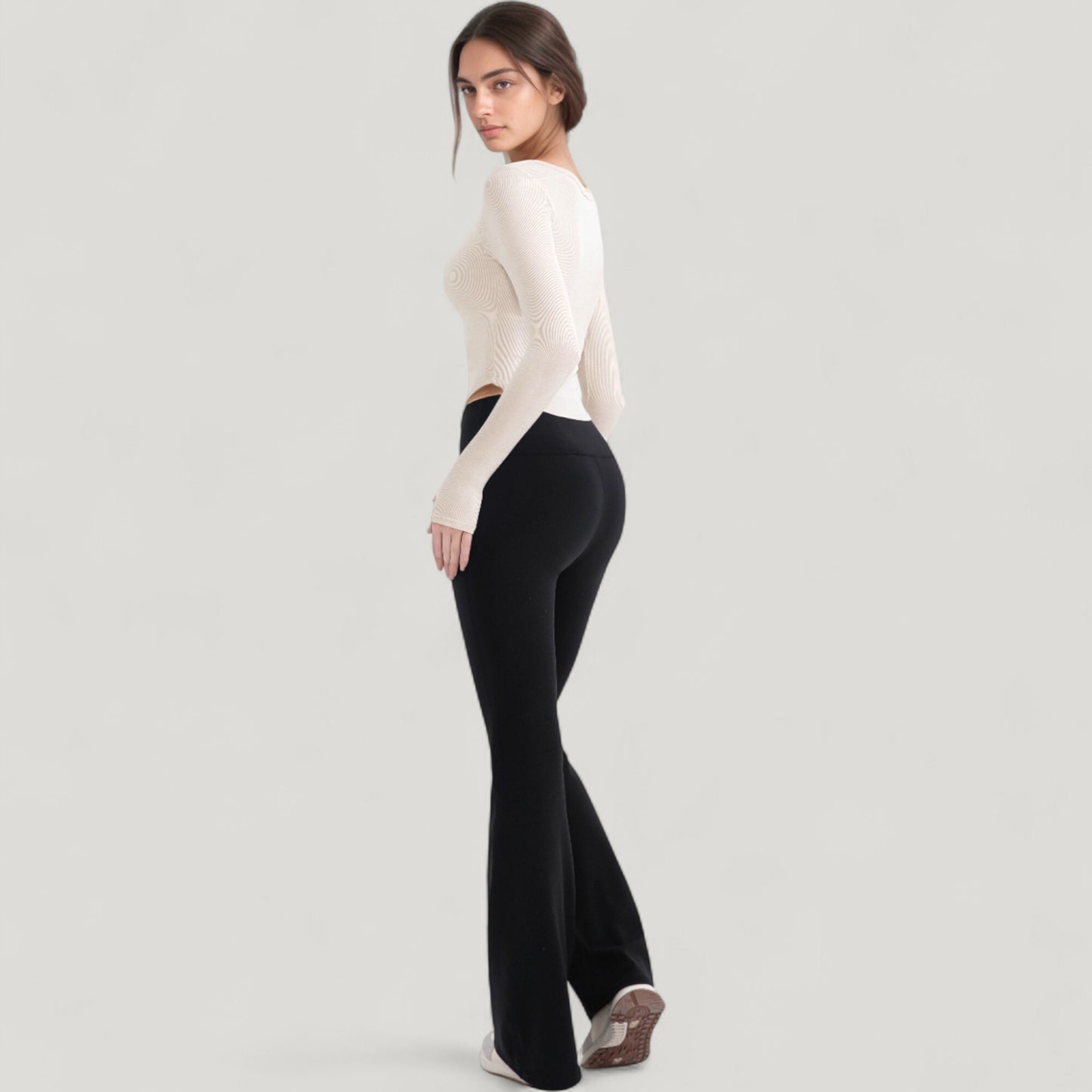 Long Sleeve Pullover Top with Deep Scoop Neck and Fitted Stretch Design