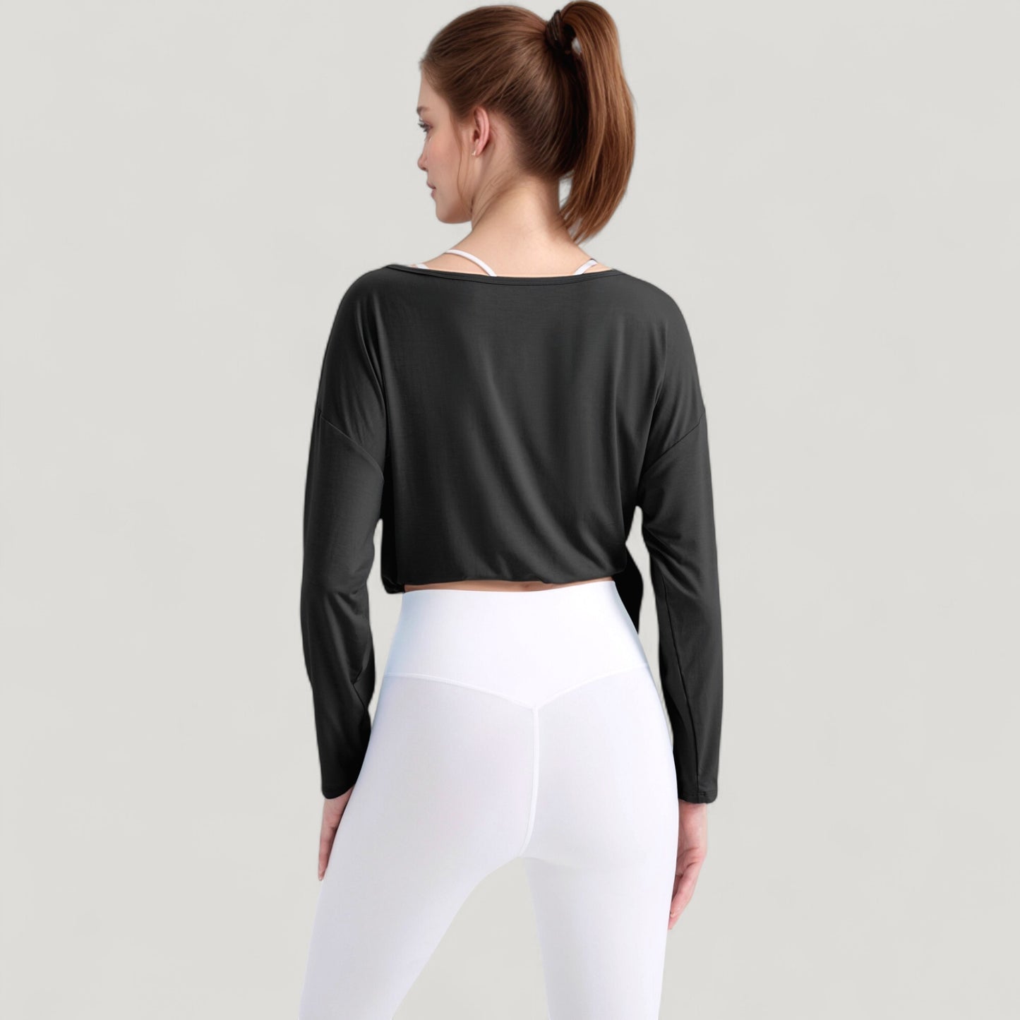 Long Sleeve Pullover Top with Cutout Scoop Neck and Side Slit Hem