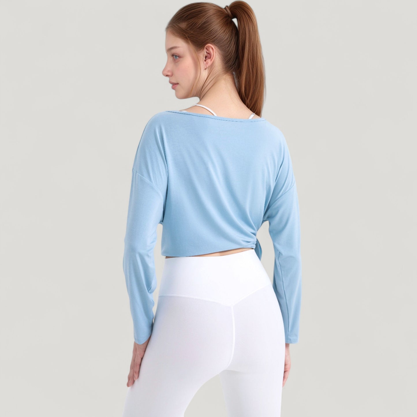 Long Sleeve Pullover Top with Cutout Scoop Neck and Side Slit Hem