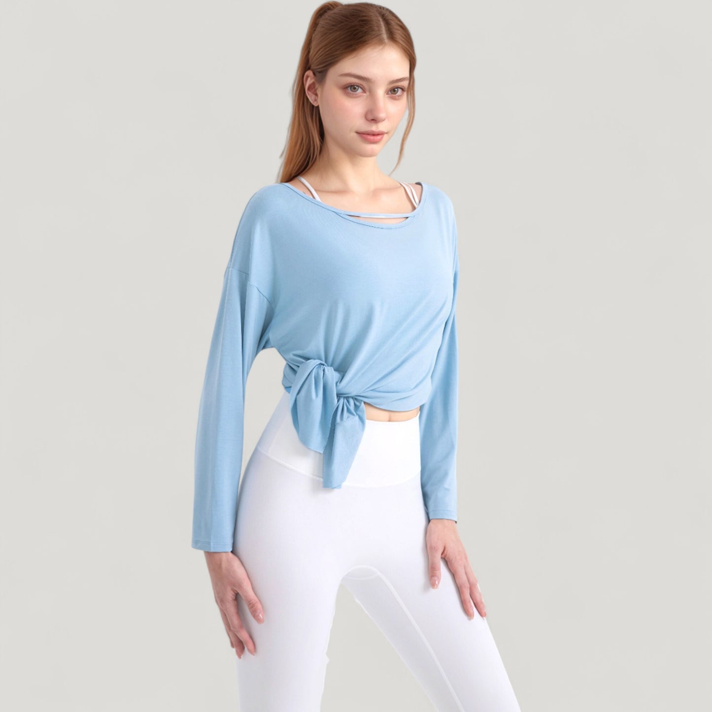 Long Sleeve Pullover Top with Cutout Scoop Neck and Side Slit Hem
