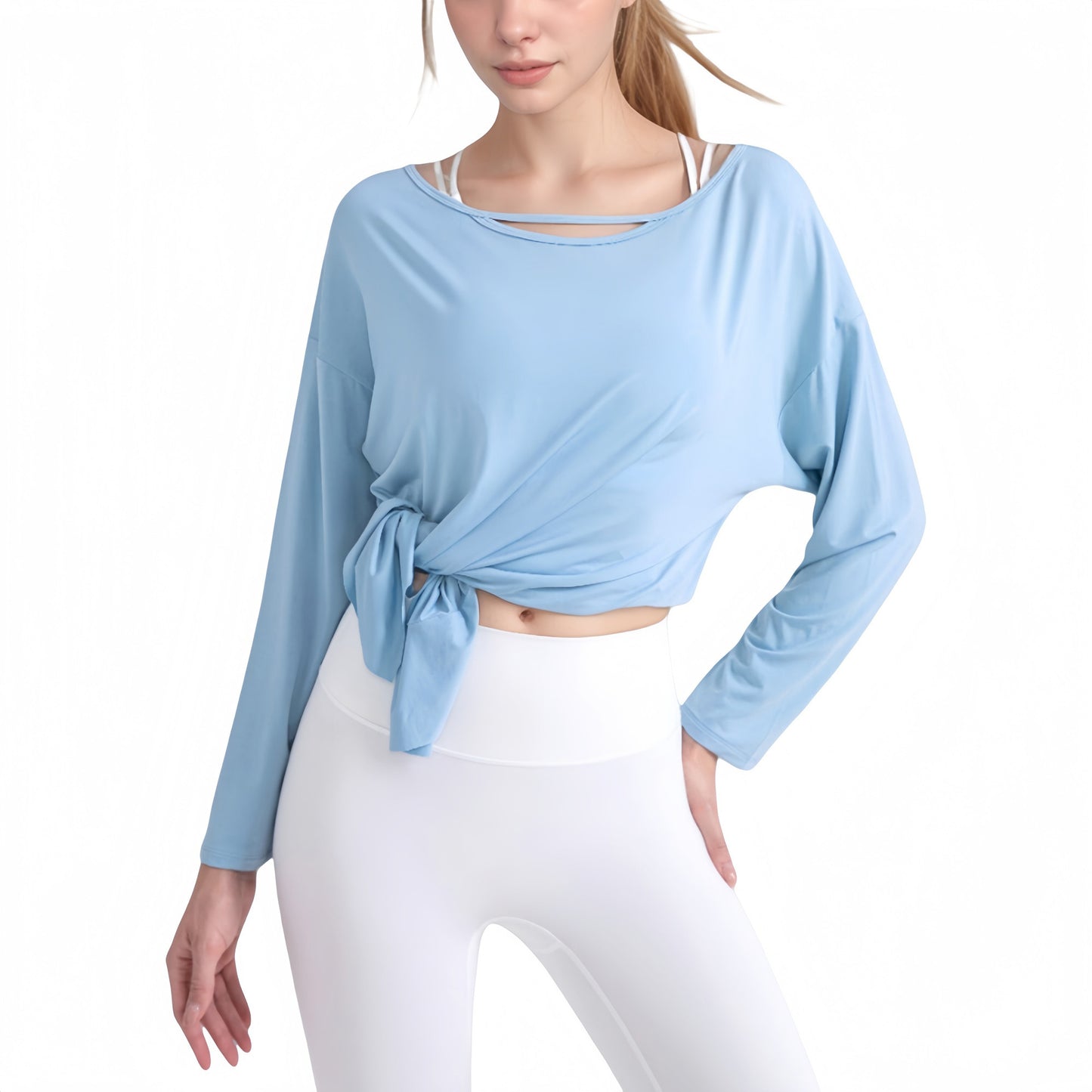 Long Sleeve Pullover Top with Cutout Scoop Neck and Side Slit Hem