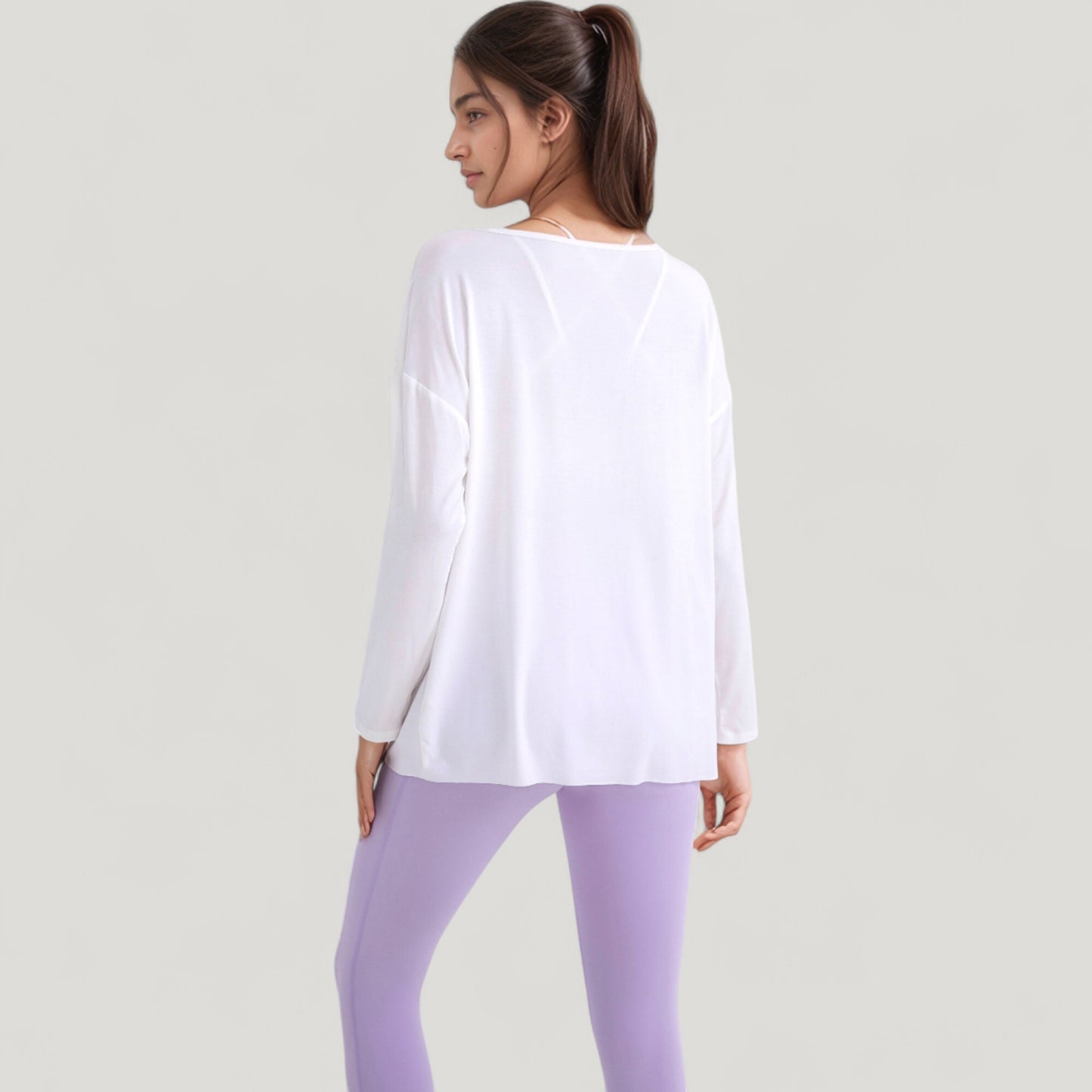 Long Sleeve Pullover Top with Cutout Scoop Neck and Side Slit Hem