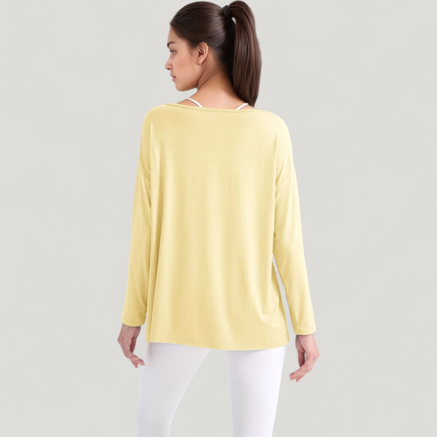 Long Sleeve Pullover Top with Cutout Scoop Neck and Side Slit Hem