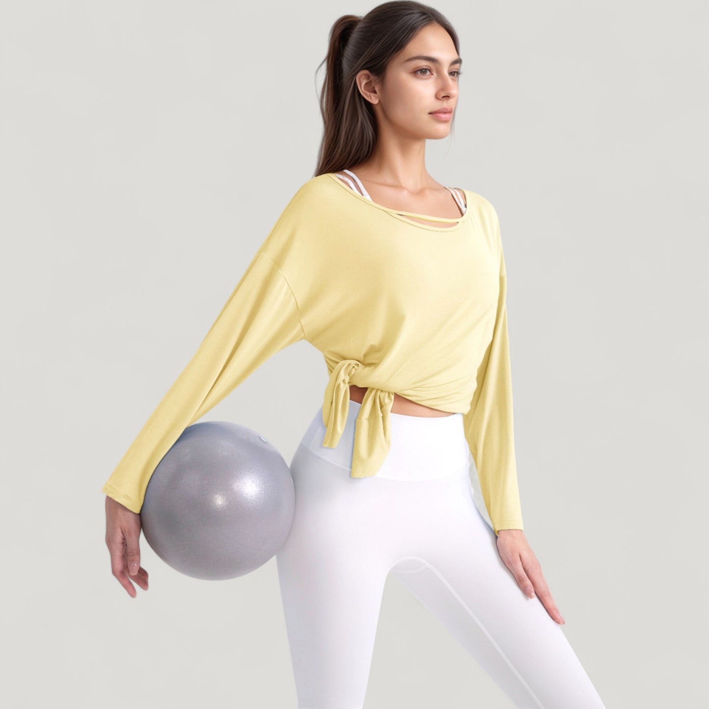 Long Sleeve Pullover Top with Cutout Scoop Neck and Side Slit Hem