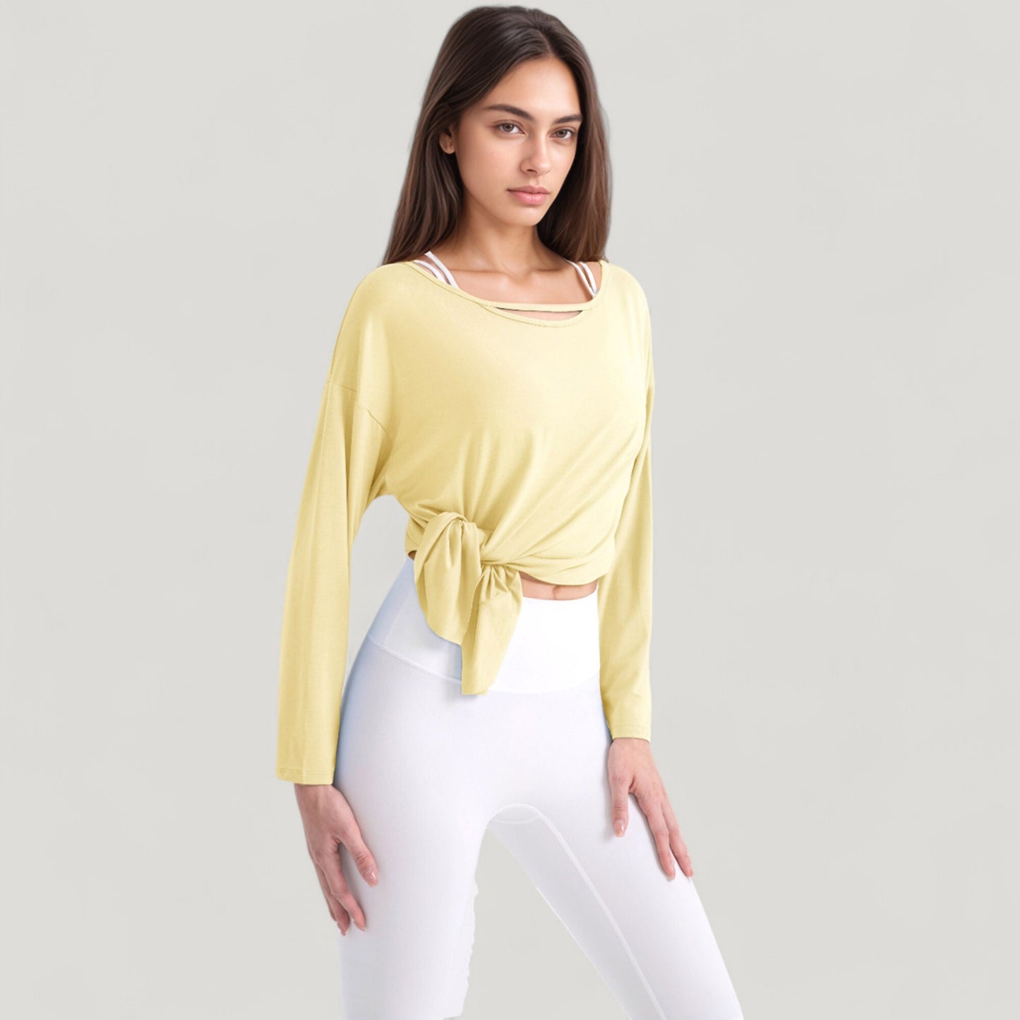 Long Sleeve Pullover Top with Cutout Scoop Neck and Side Slit Hem