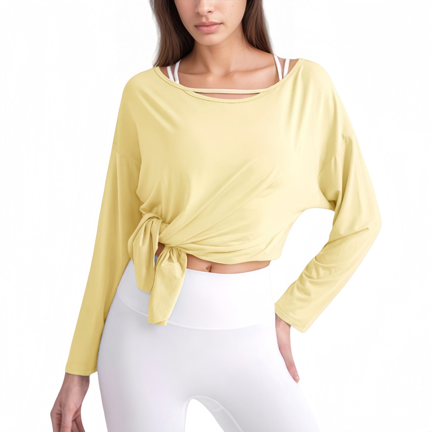 Long Sleeve Pullover Top with Cutout Scoop Neck and Side Slit Hem