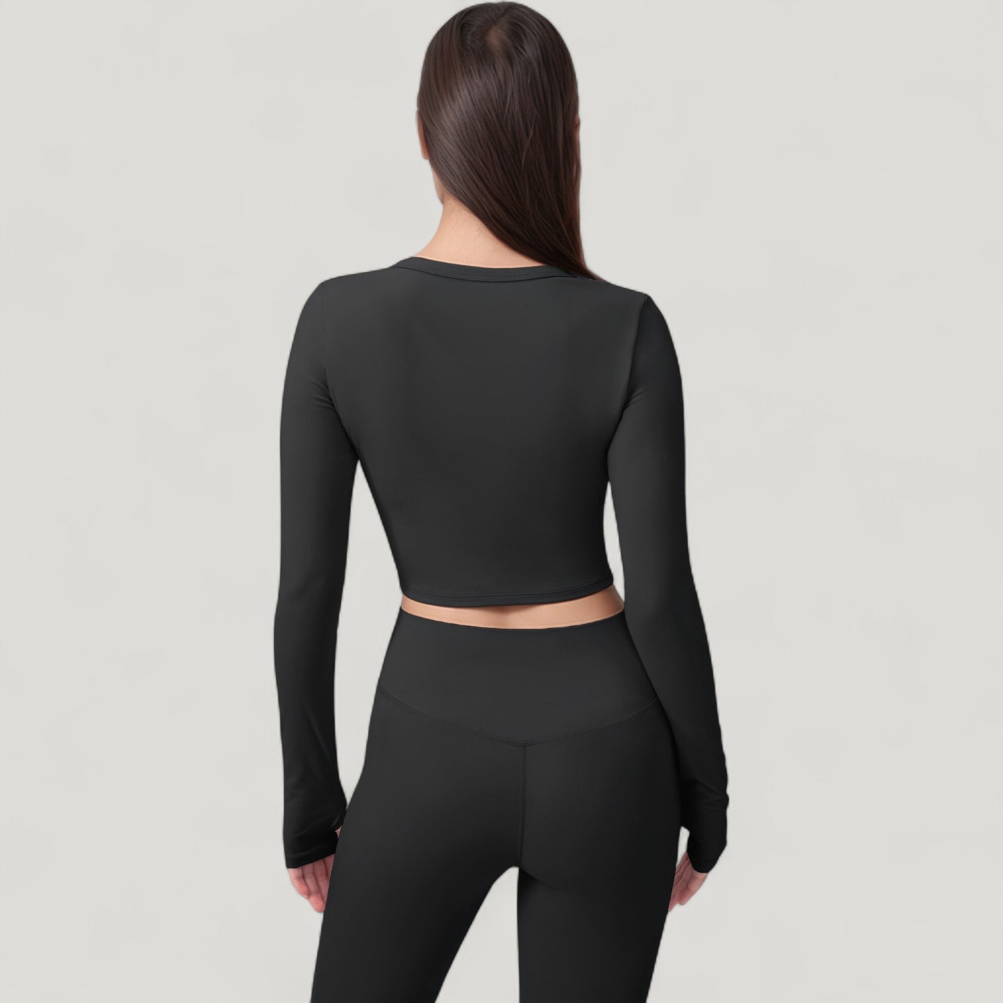 Long Sleeve Cropped Button Front Top with Fitted Stretch Design