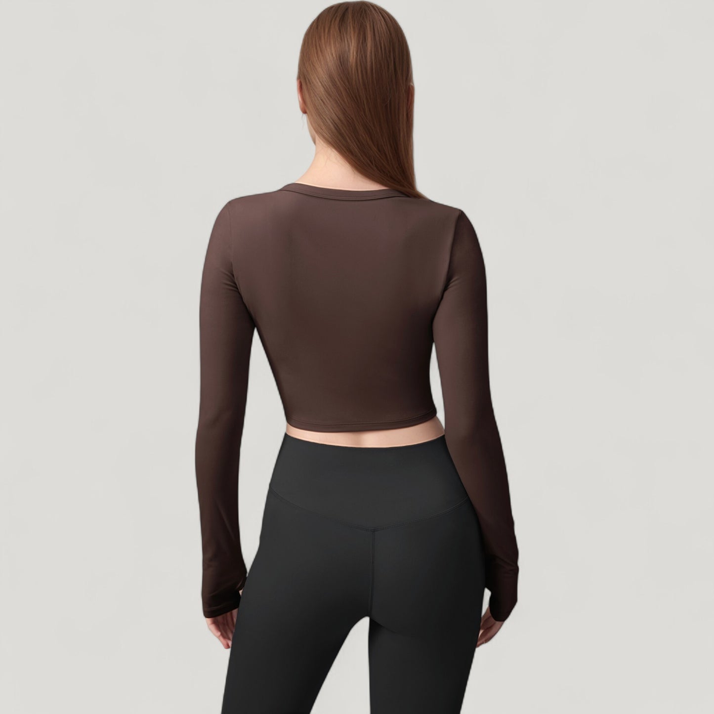 Long Sleeve Cropped Button Front Top with Fitted Stretch Design