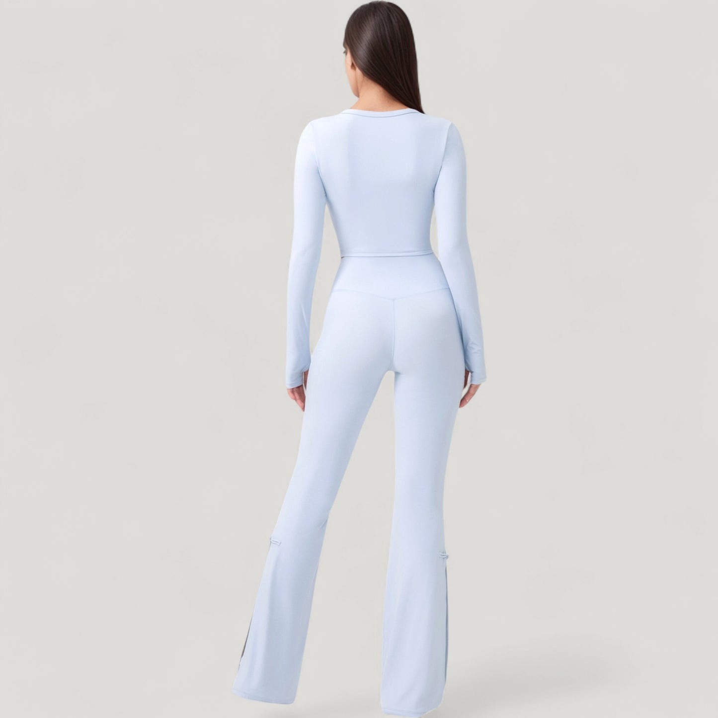 Long Sleeve Cropped Button Front Top with Fitted Stretch Design