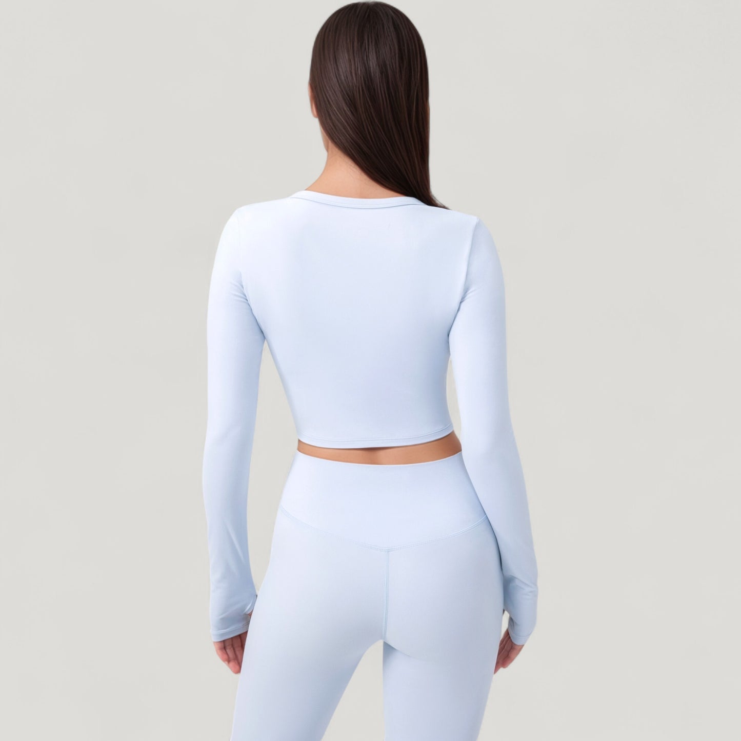 Long Sleeve Cropped Button Front Top with Fitted Stretch Design