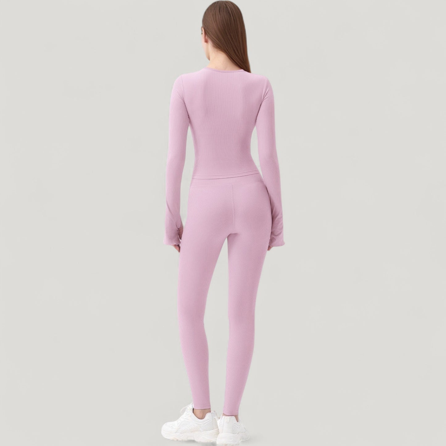 Long Sleeve Ribbed Knit Fitted Top with Asymmetrical Neckline and Thumbhole Cuffs