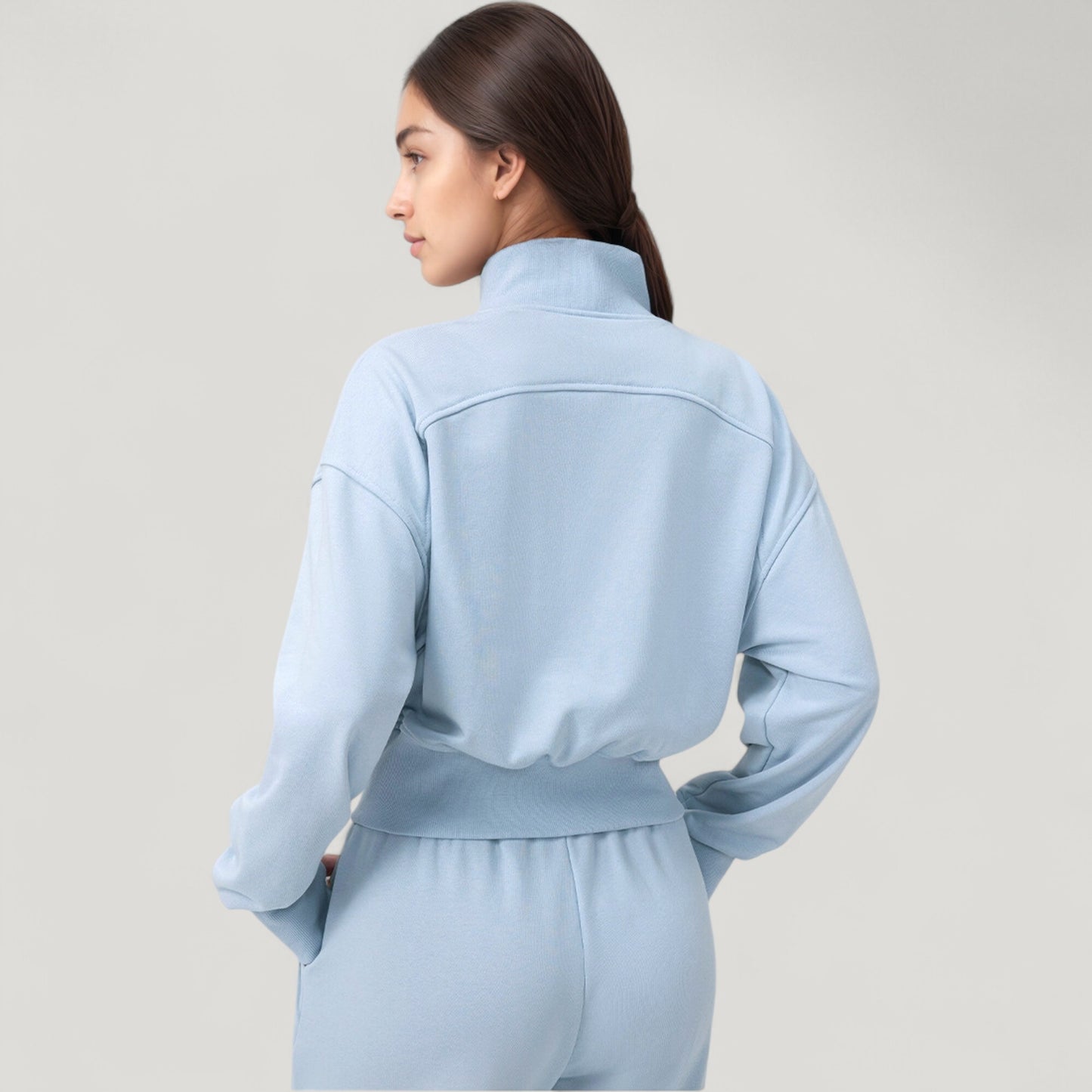 Cropped Zip-Up Jacket with High Collar and Long Sleeves