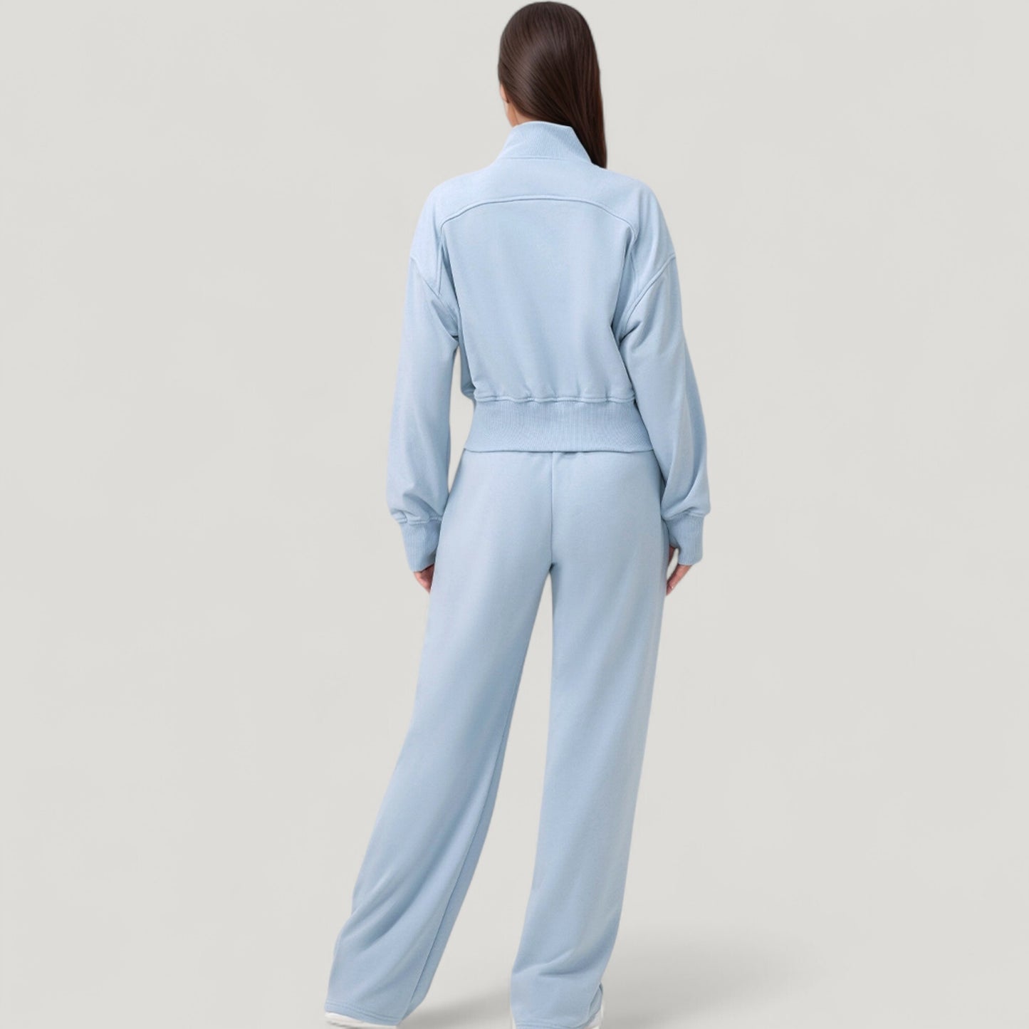 Cropped Zip-Up Jacket with High Collar and Long Sleeves