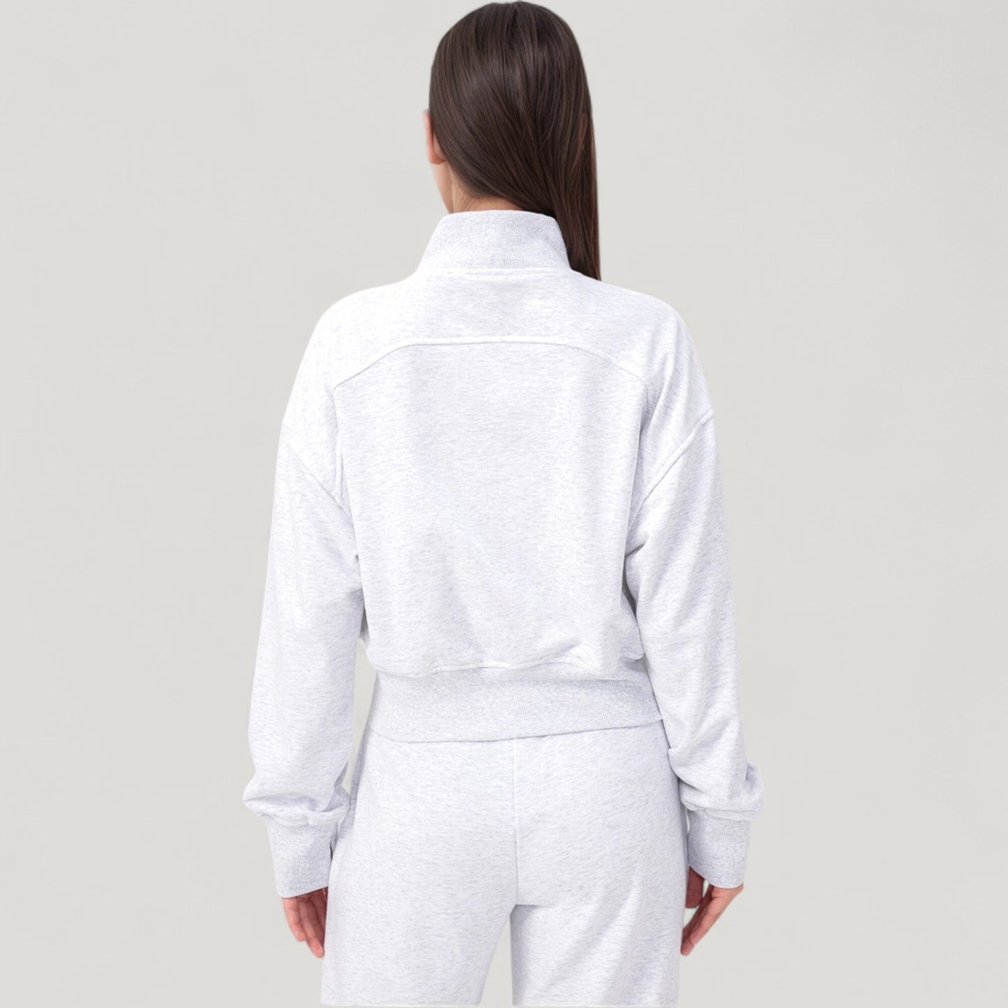 Cropped Zip-Up Jacket with High Collar and Long Sleeves