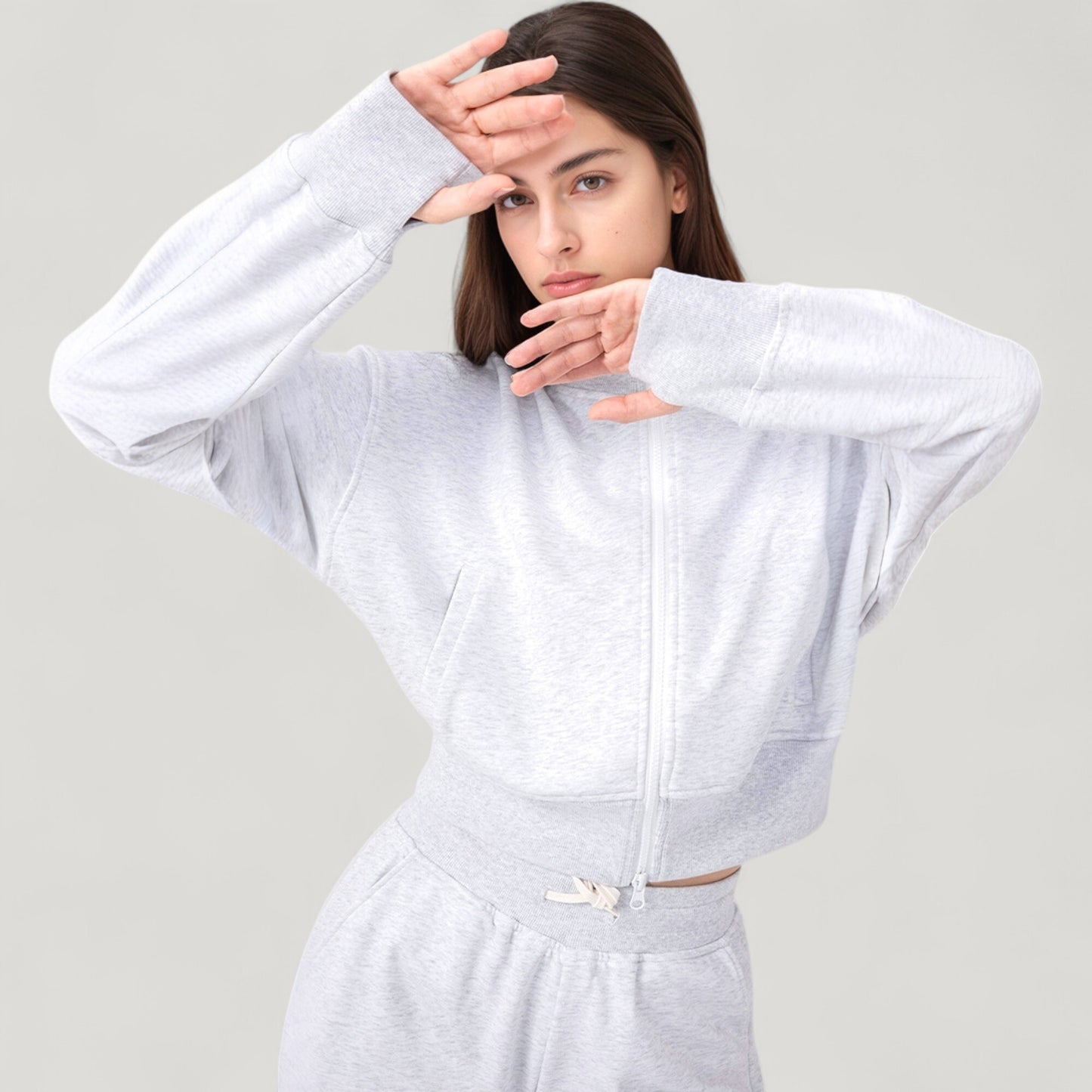 Cropped Zip-Up Jacket with High Collar and Long Sleeves