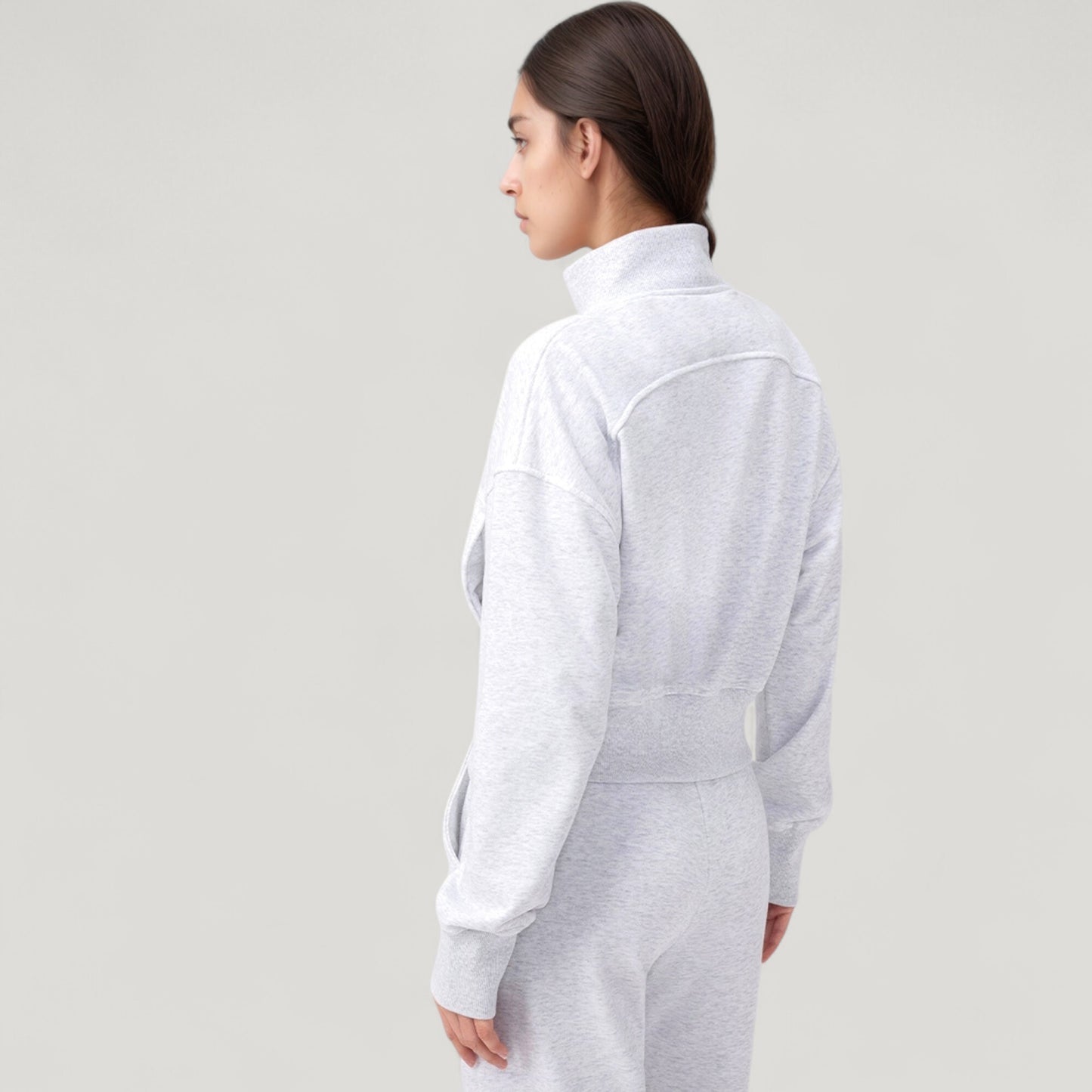 Cropped Zip-Up Jacket with High Collar and Long Sleeves