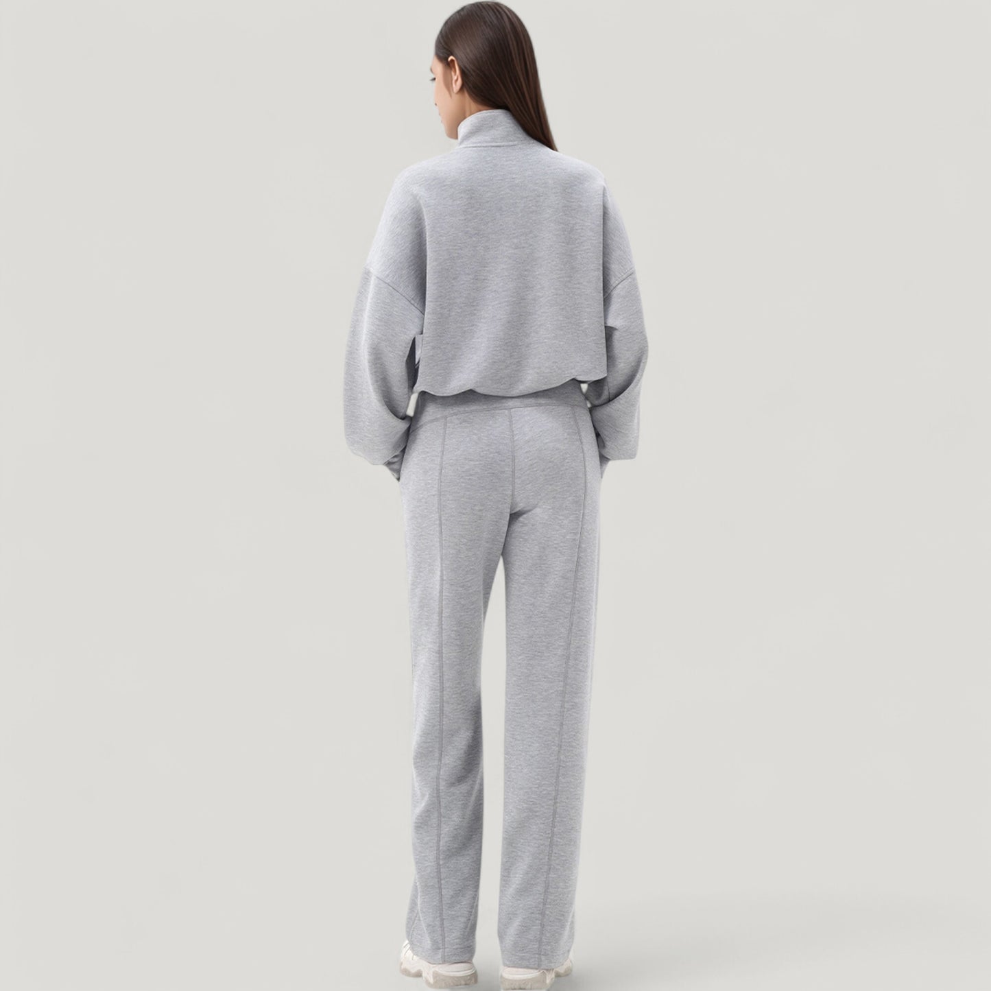 Long Sleeve Half Zip Pullover Top with High Collar and Relaxed Fit