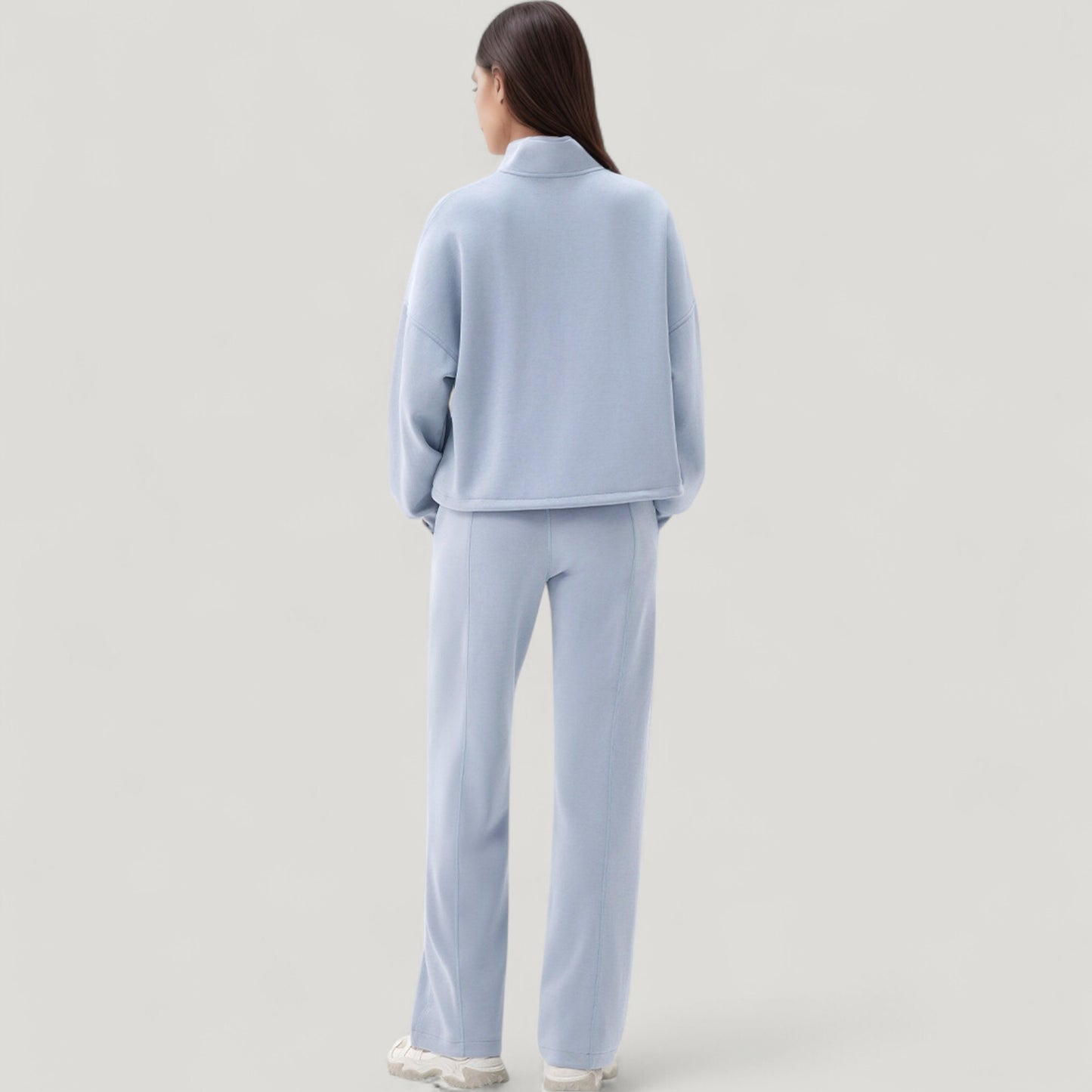Long Sleeve Half Zip Pullover Top with High Collar and Relaxed Fit