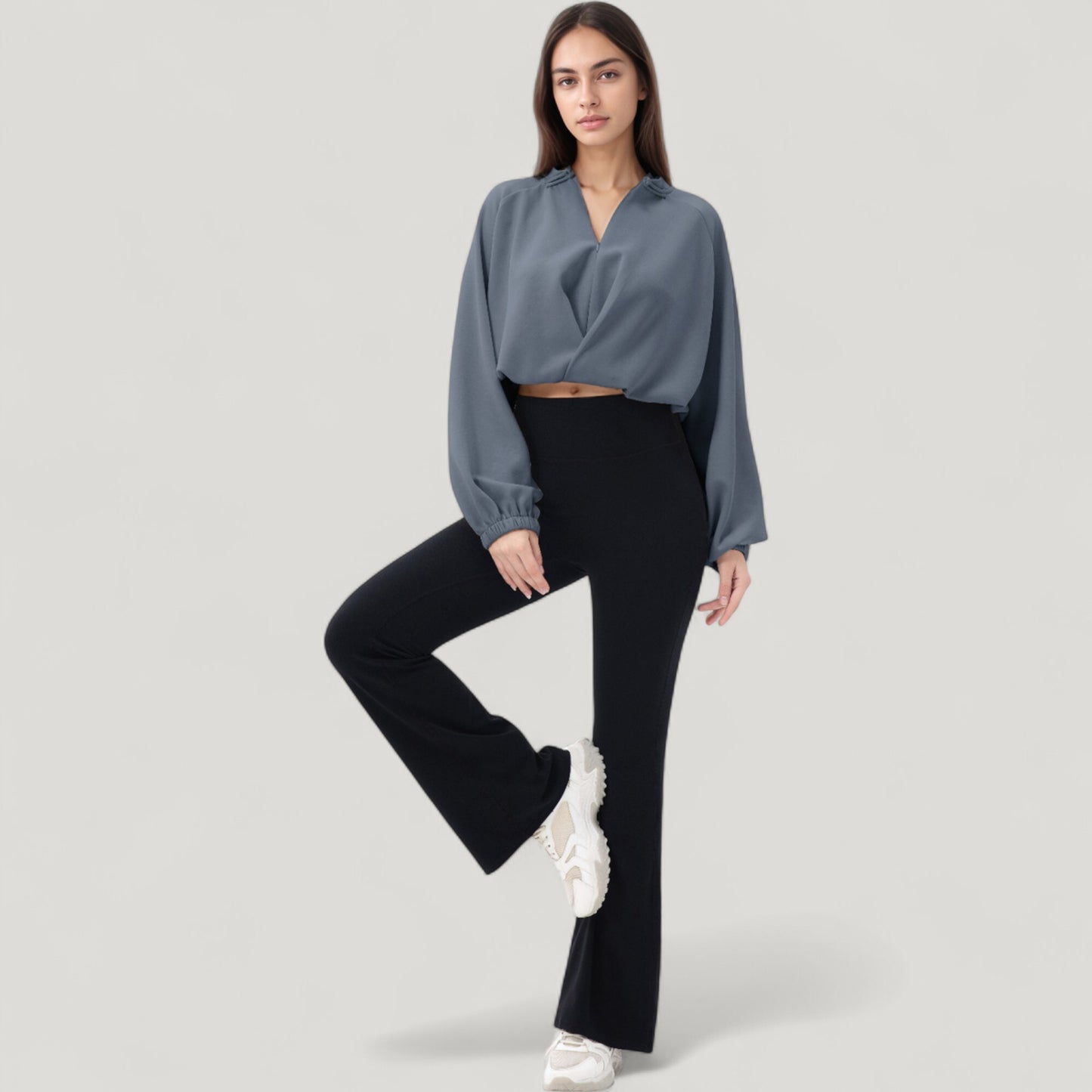 Long Sleeve Woven Lounge Top with Half Zip Front, Elastic Hem, and Relaxed Draped Fit