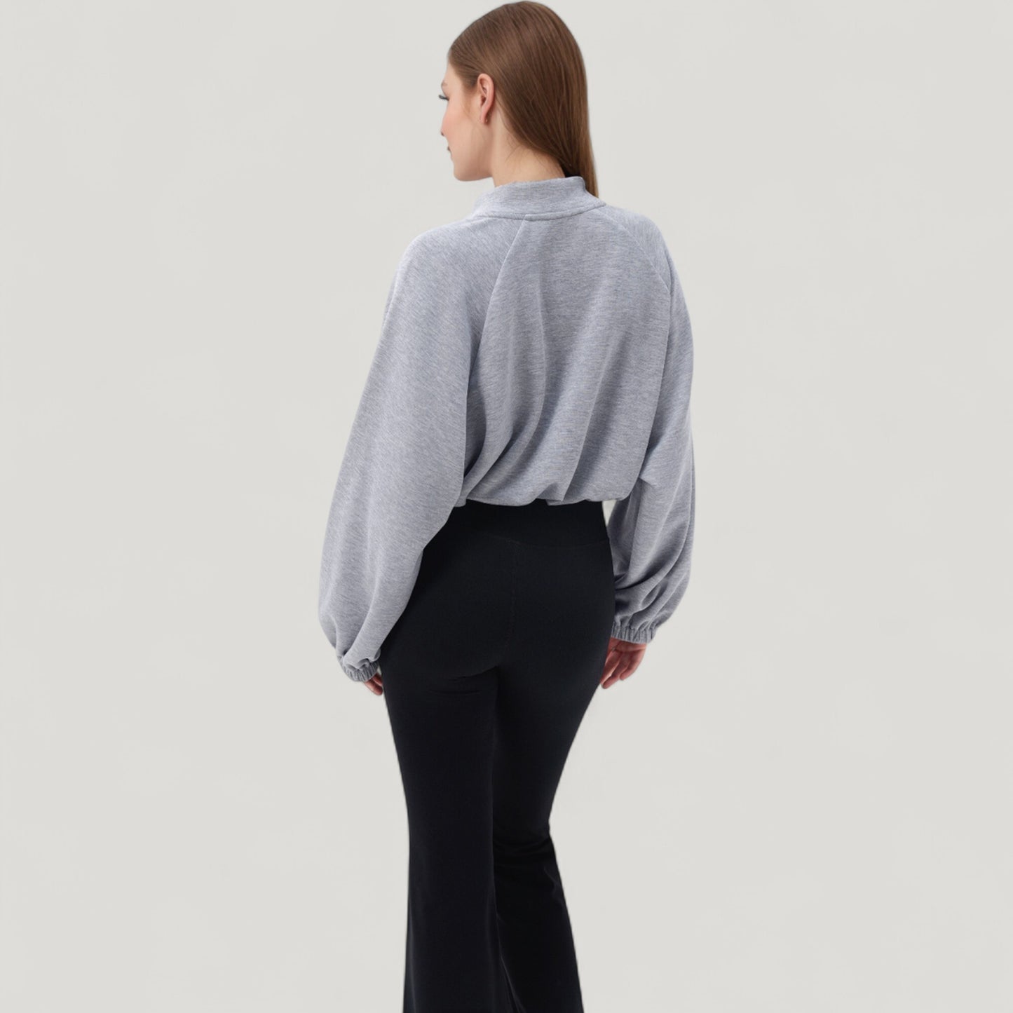 Long Sleeve Woven Lounge Top with Half Zip Front, Elastic Hem, and Relaxed Draped Fit
