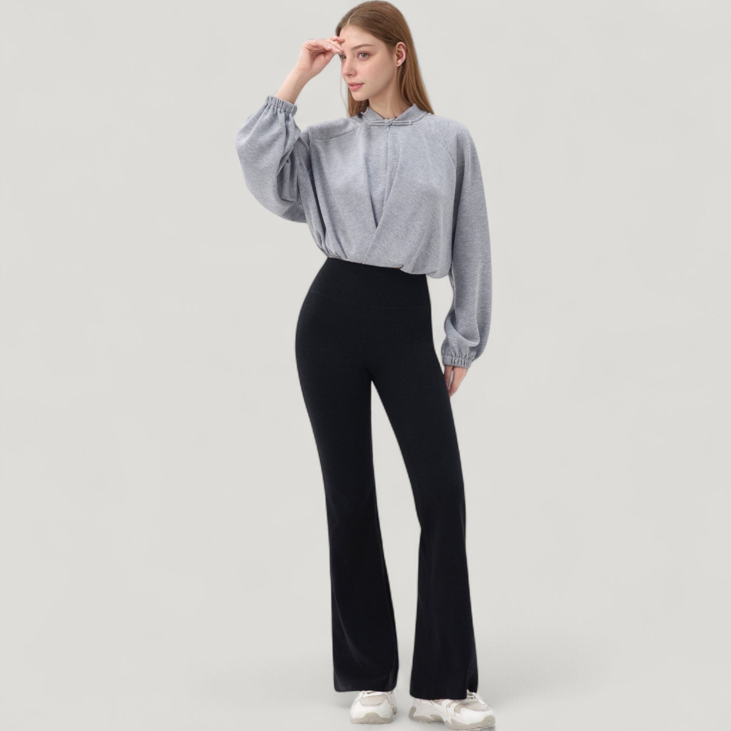Long Sleeve Woven Lounge Top with Half Zip Front, Elastic Hem, and Relaxed Draped Fit
