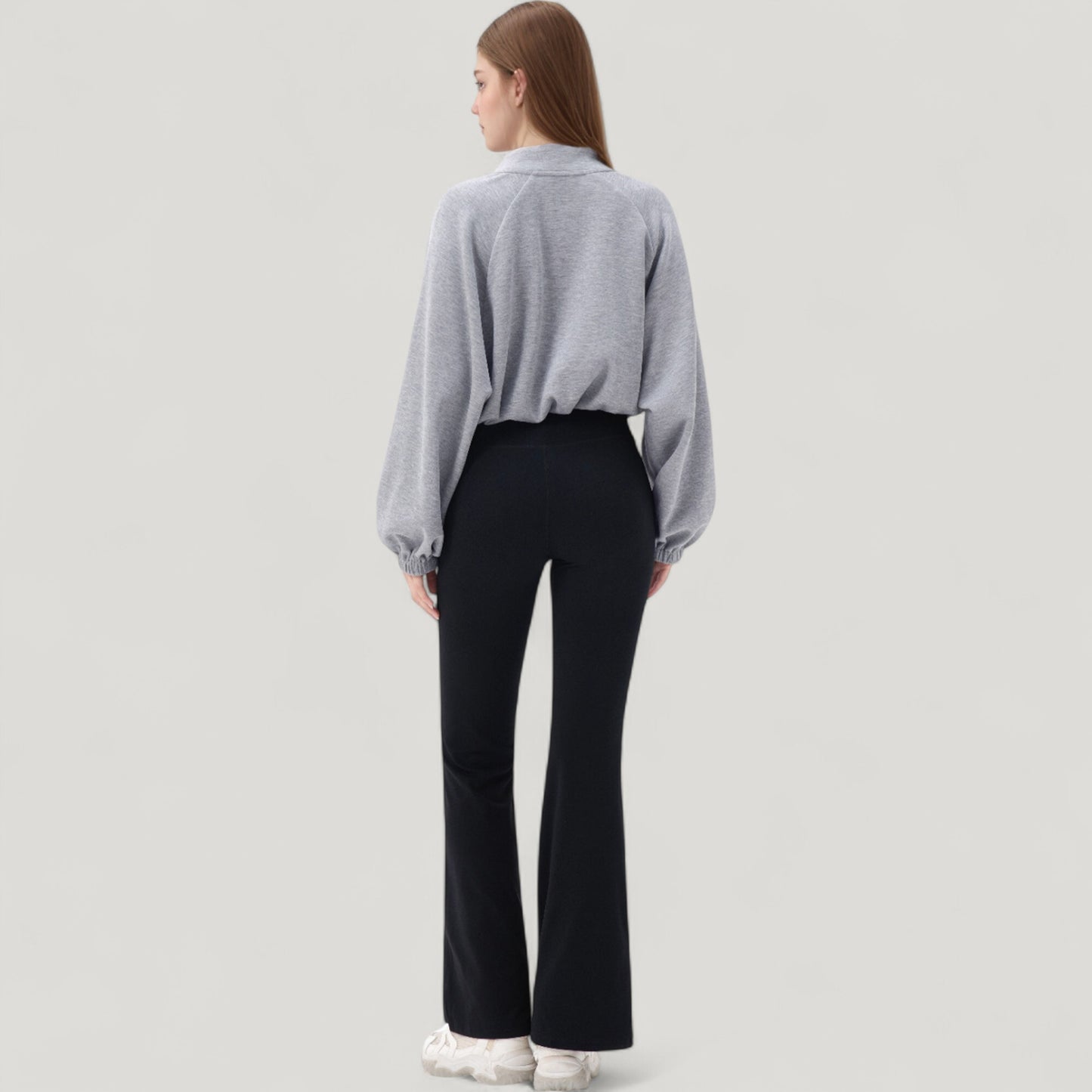 Long Sleeve Woven Lounge Top with Half Zip Front, Elastic Hem, and Relaxed Draped Fit
