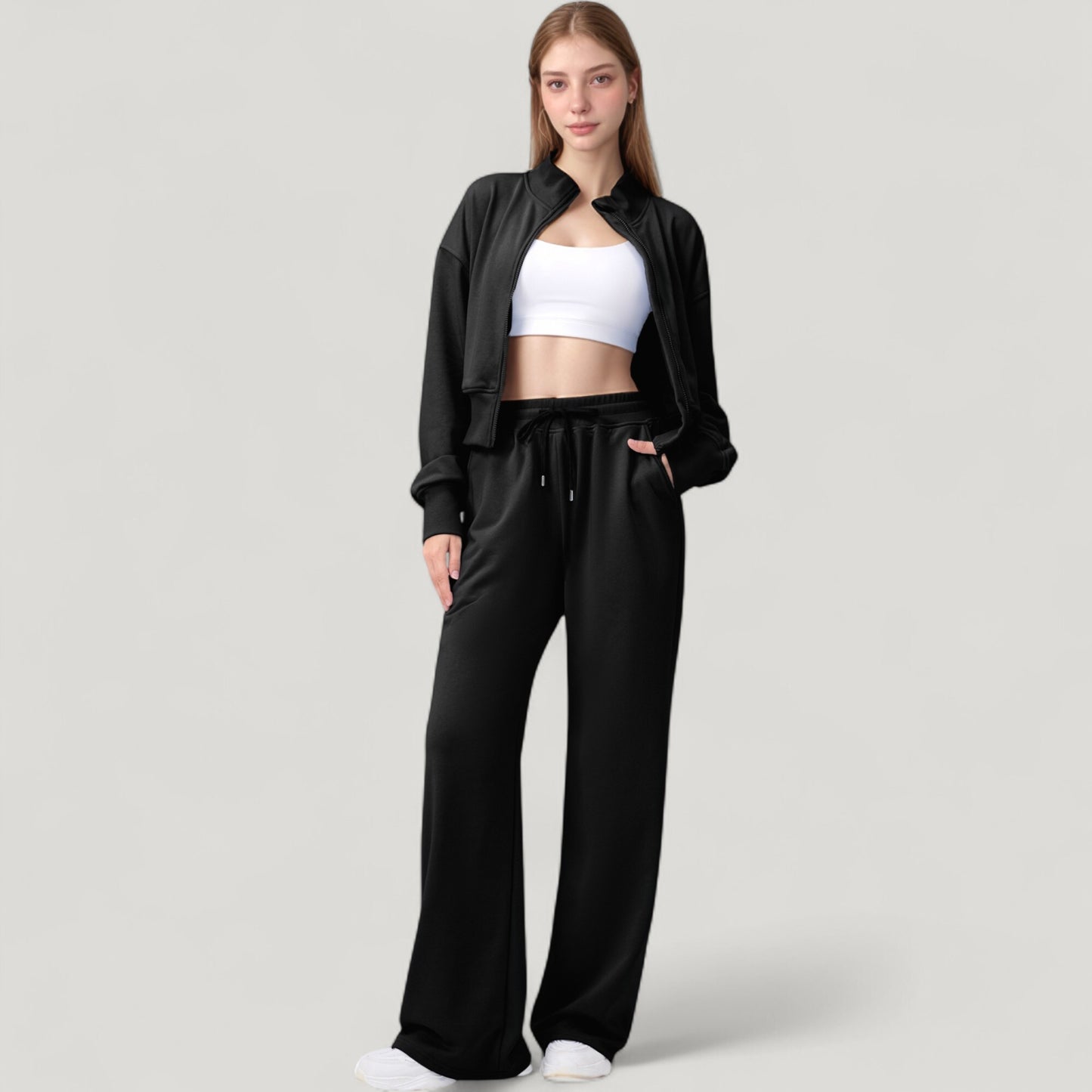 Wide Leg Lounge Pants with Elastic Waistband and Adjustable Drawstring Closure