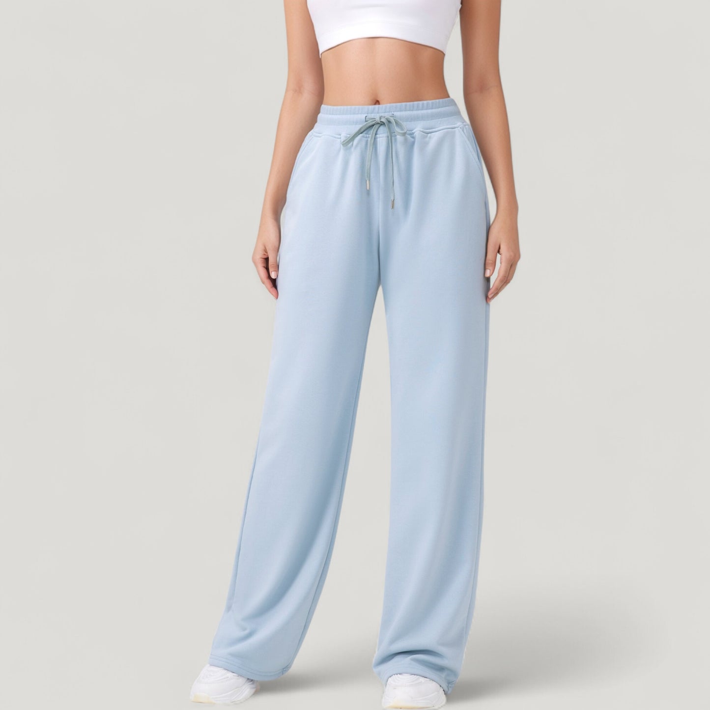 Wide Leg Lounge Pants with Elastic Waistband and Adjustable Drawstring Closure