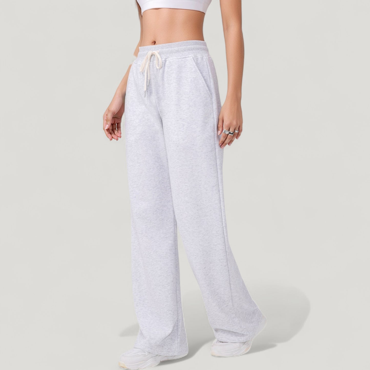 Wide Leg Lounge Pants with Elastic Waistband and Adjustable Drawstring Closure