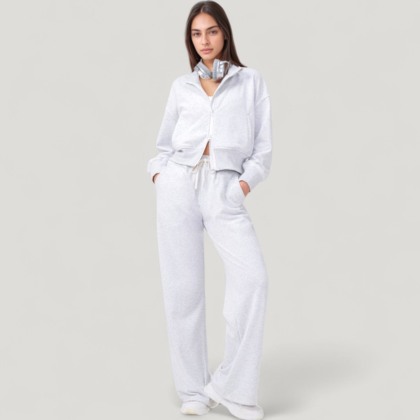 Wide Leg Lounge Pants with Elastic Waistband and Adjustable Drawstring Closure
