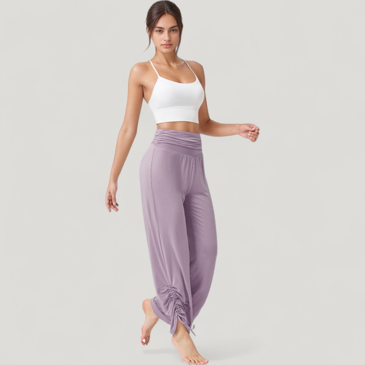 Wide Leg Lounge Pants with Fold Over Waistband and Adjustable Drawstring Hem