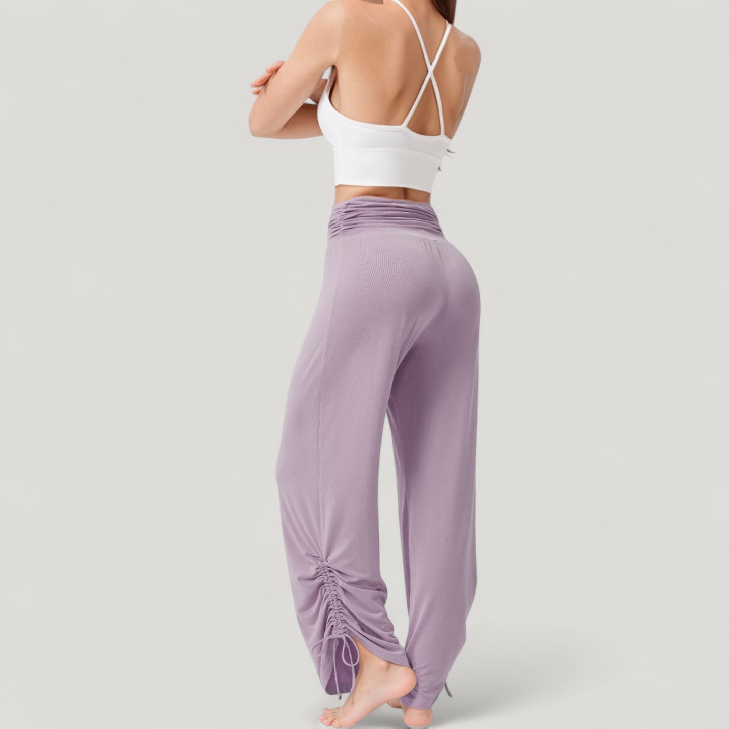 Wide Leg Lounge Pants with Fold Over Waistband and Adjustable Drawstring Hem