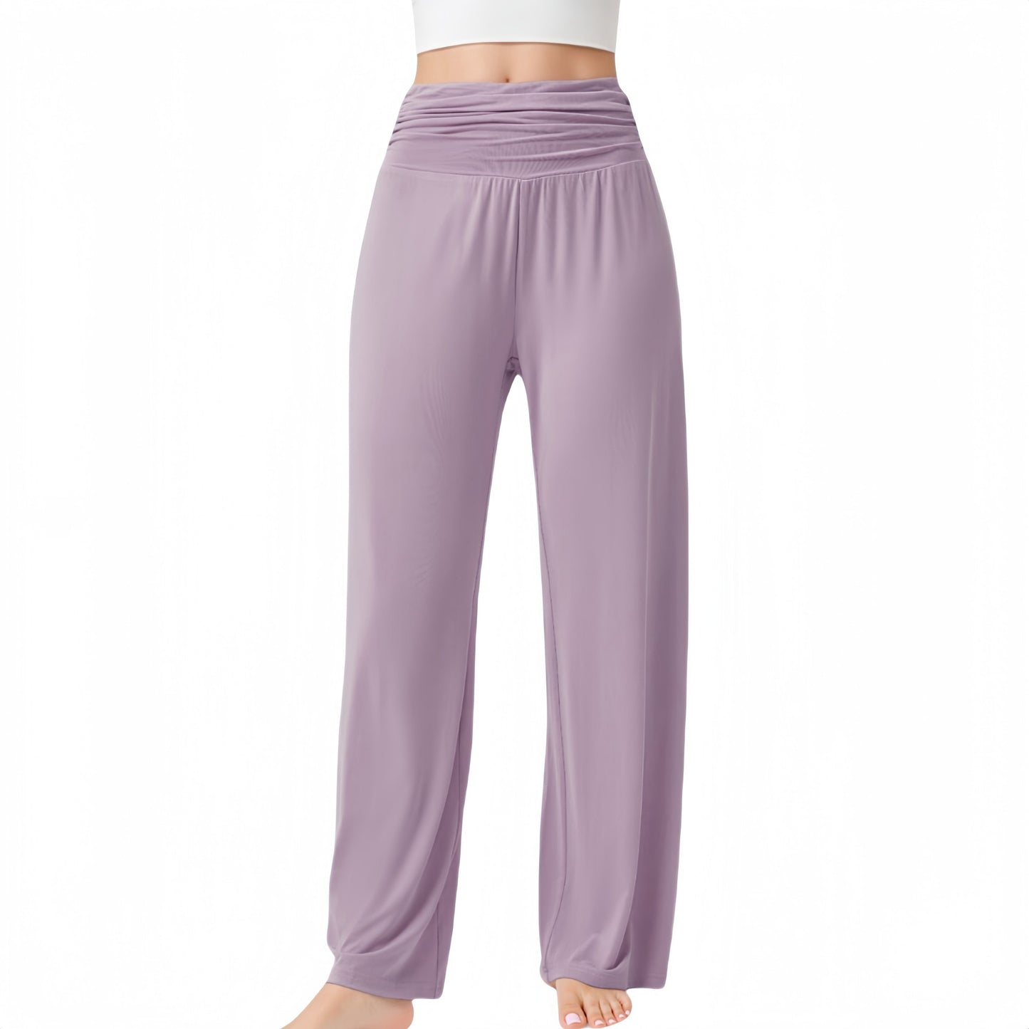 Wide Leg Lounge Pants with Fold Over Waistband and Adjustable Drawstring Hem