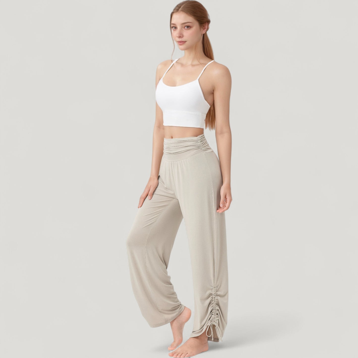 Wide Leg Lounge Pants with Fold Over Waistband and Adjustable Drawstring Hem