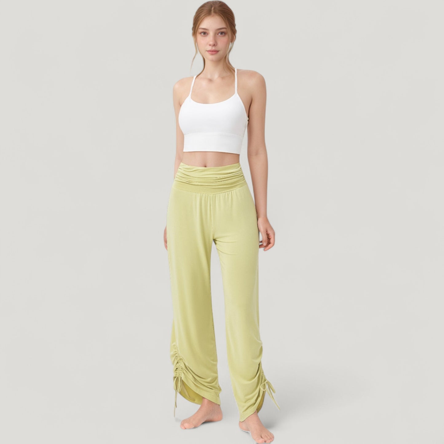 Wide Leg Lounge Pants with Fold Over Waistband and Adjustable Drawstring Hem