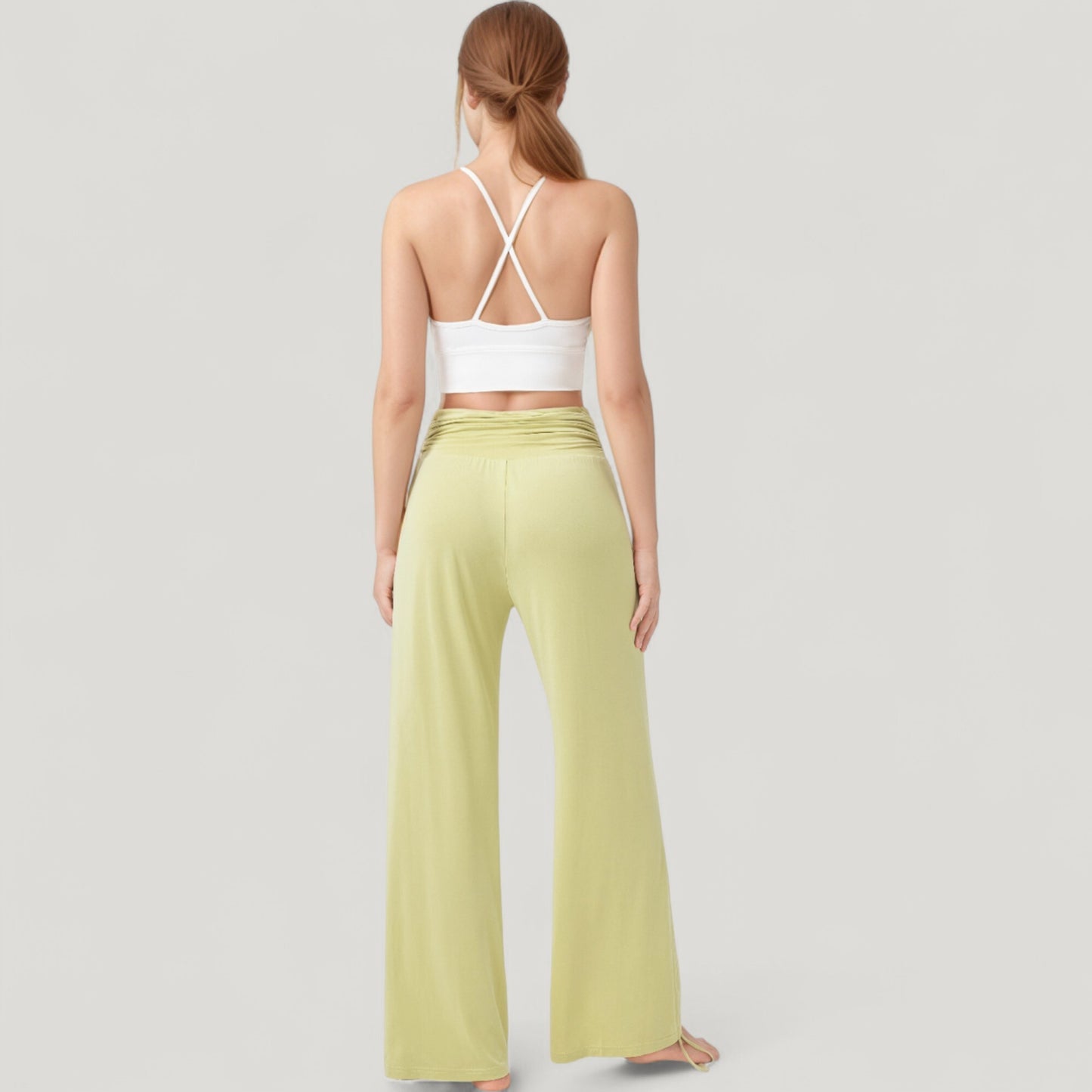 Wide Leg Lounge Pants with Fold Over Waistband and Adjustable Drawstring Hem