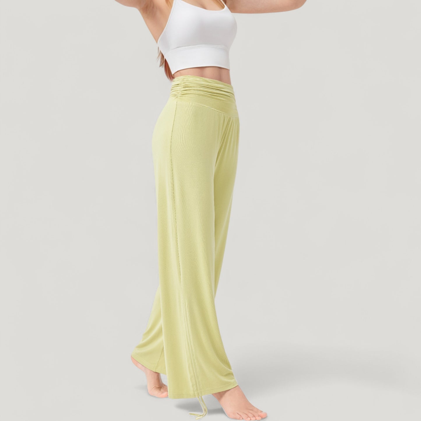 Wide Leg Lounge Pants with Fold Over Waistband and Adjustable Drawstring Hem