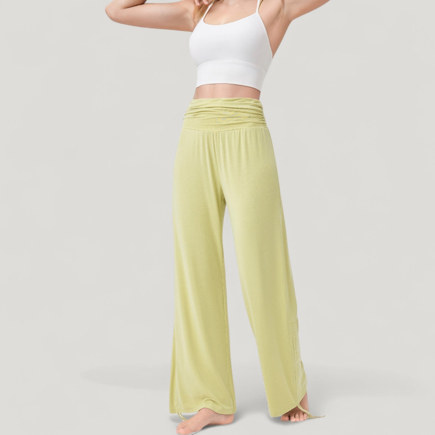 Wide Leg Lounge Pants with Fold Over Waistband and Adjustable Drawstring Hem