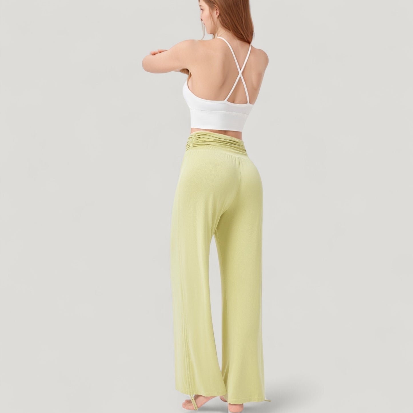 Wide Leg Lounge Pants with Fold Over Waistband and Adjustable Drawstring Hem