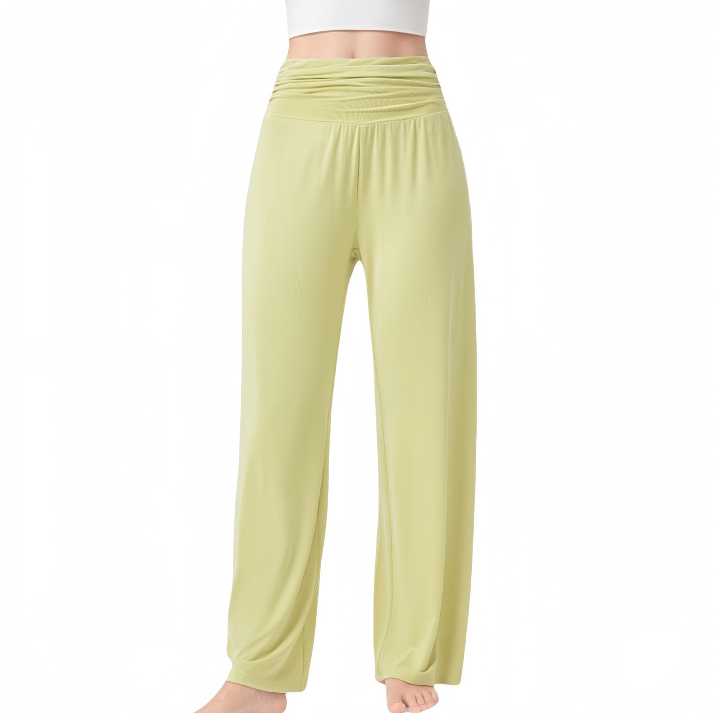 Wide Leg Lounge Pants with Fold Over Waistband and Adjustable Drawstring Hem