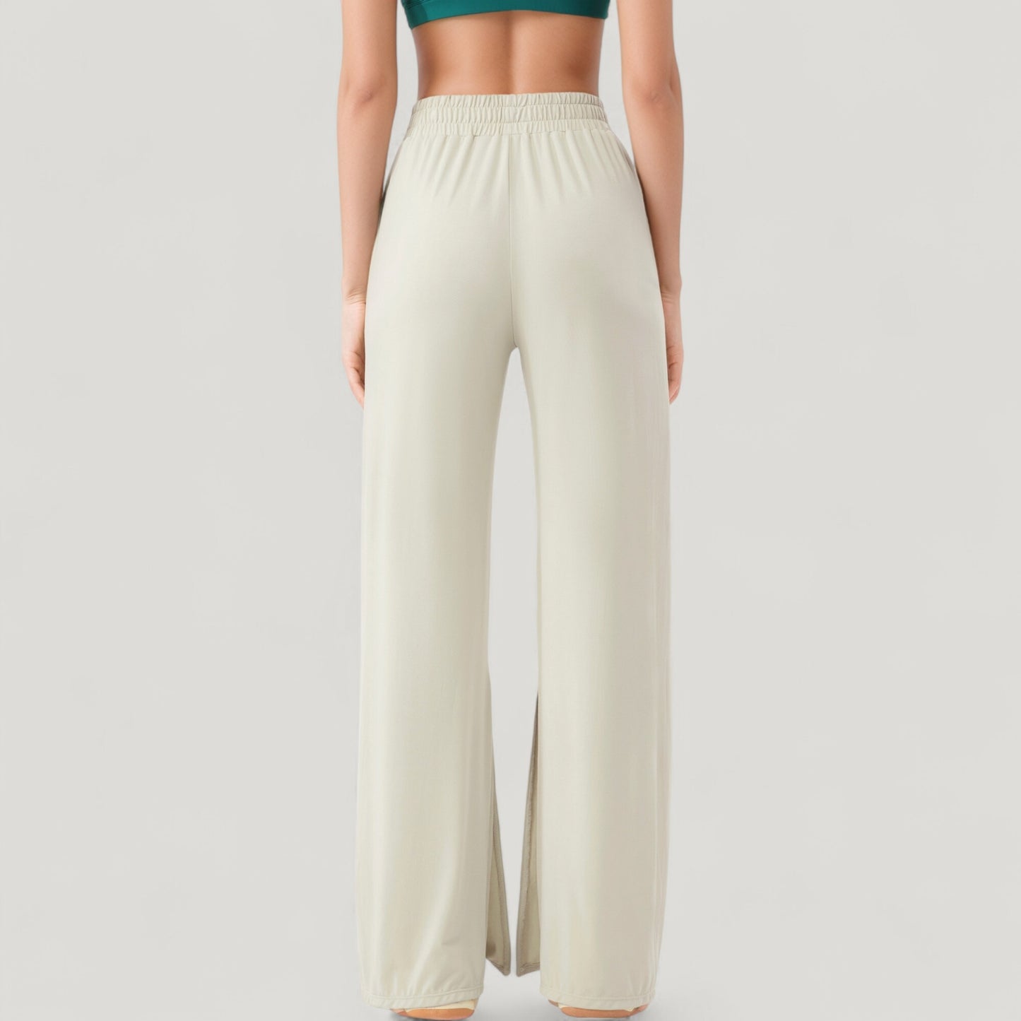 Wide Leg Lounge Pants with Elastic Waistband and Side Slit Hem Detail