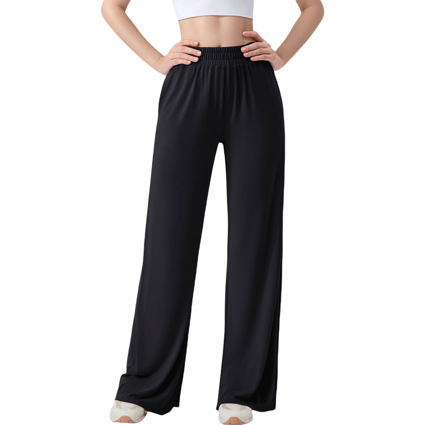 Wide Leg Lounge Pants with Elastic Waistband and Side Slit Hem Detail