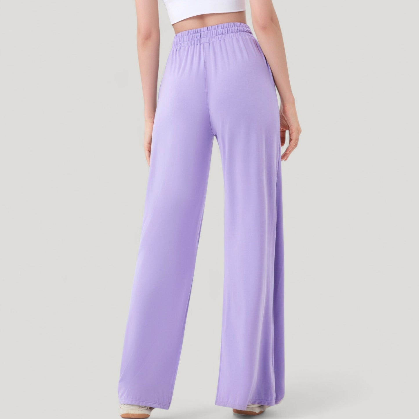 Wide Leg Lounge Pants with Elastic Waistband and Side Slit Hem Detail