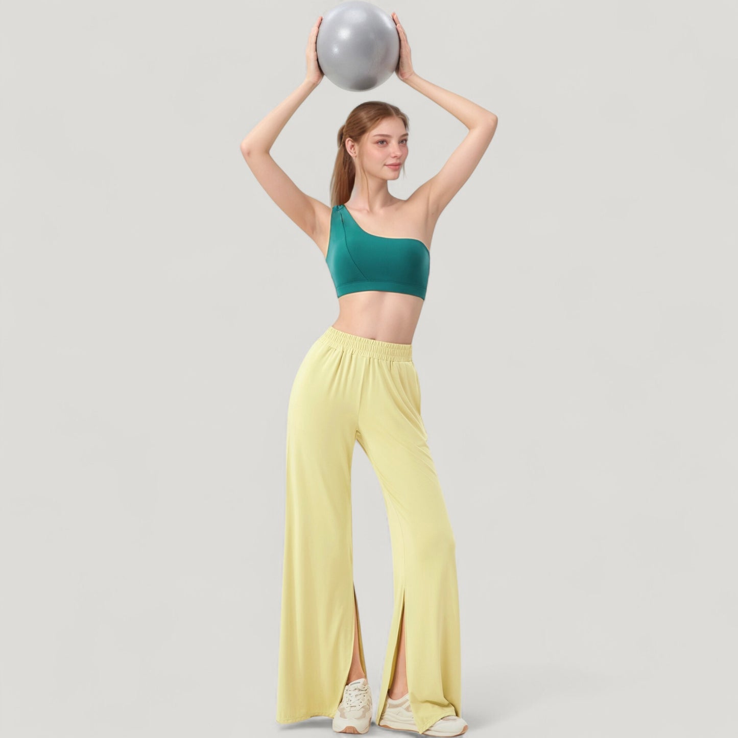 Wide Leg Lounge Pants with Elastic Waistband and Side Slit Hem Detail
