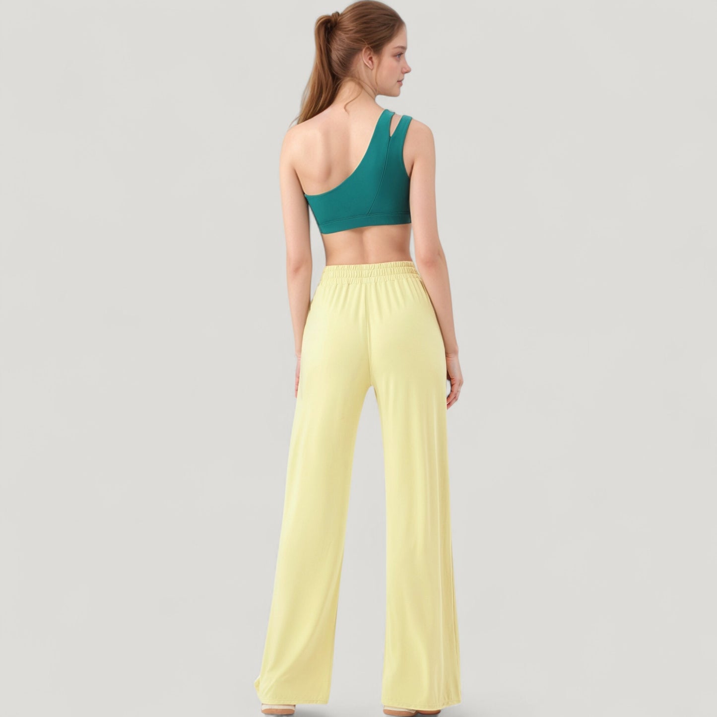 Wide Leg Lounge Pants with Elastic Waistband and Side Slit Hem Detail