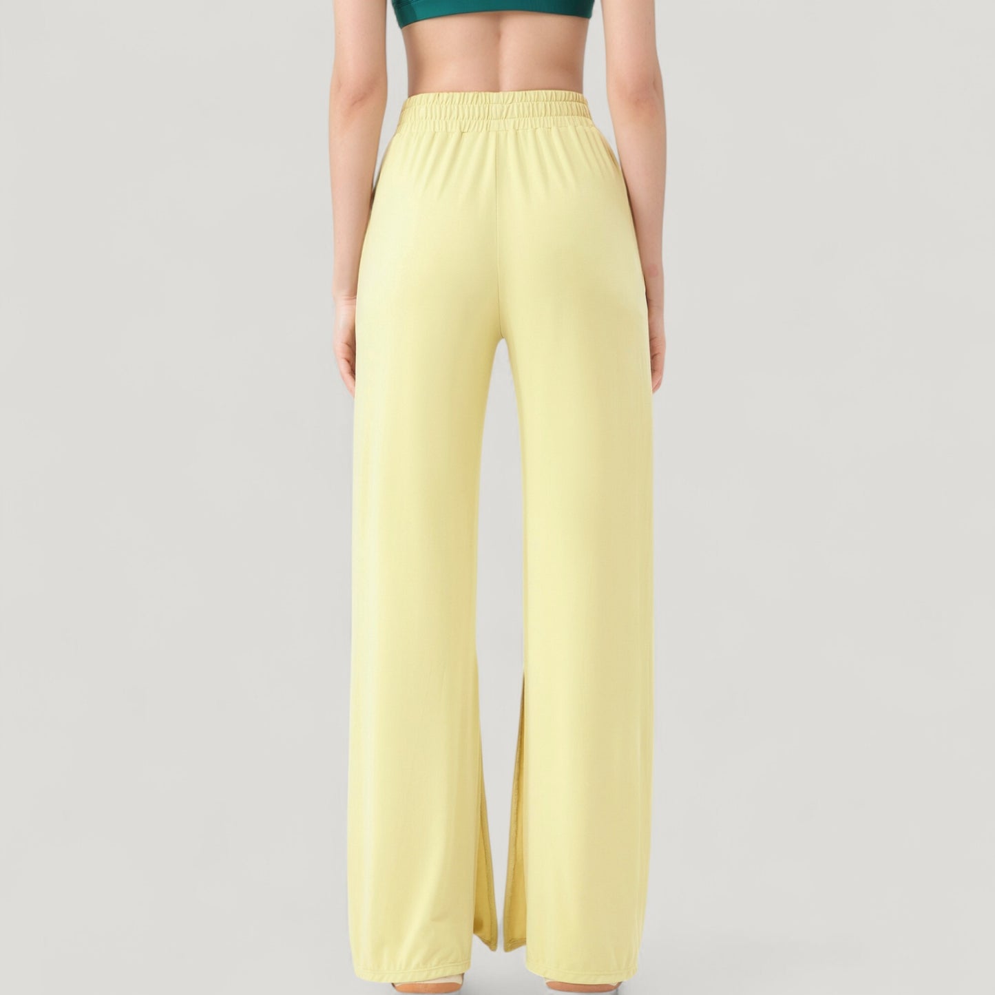 Wide Leg Lounge Pants with Elastic Waistband and Side Slit Hem Detail