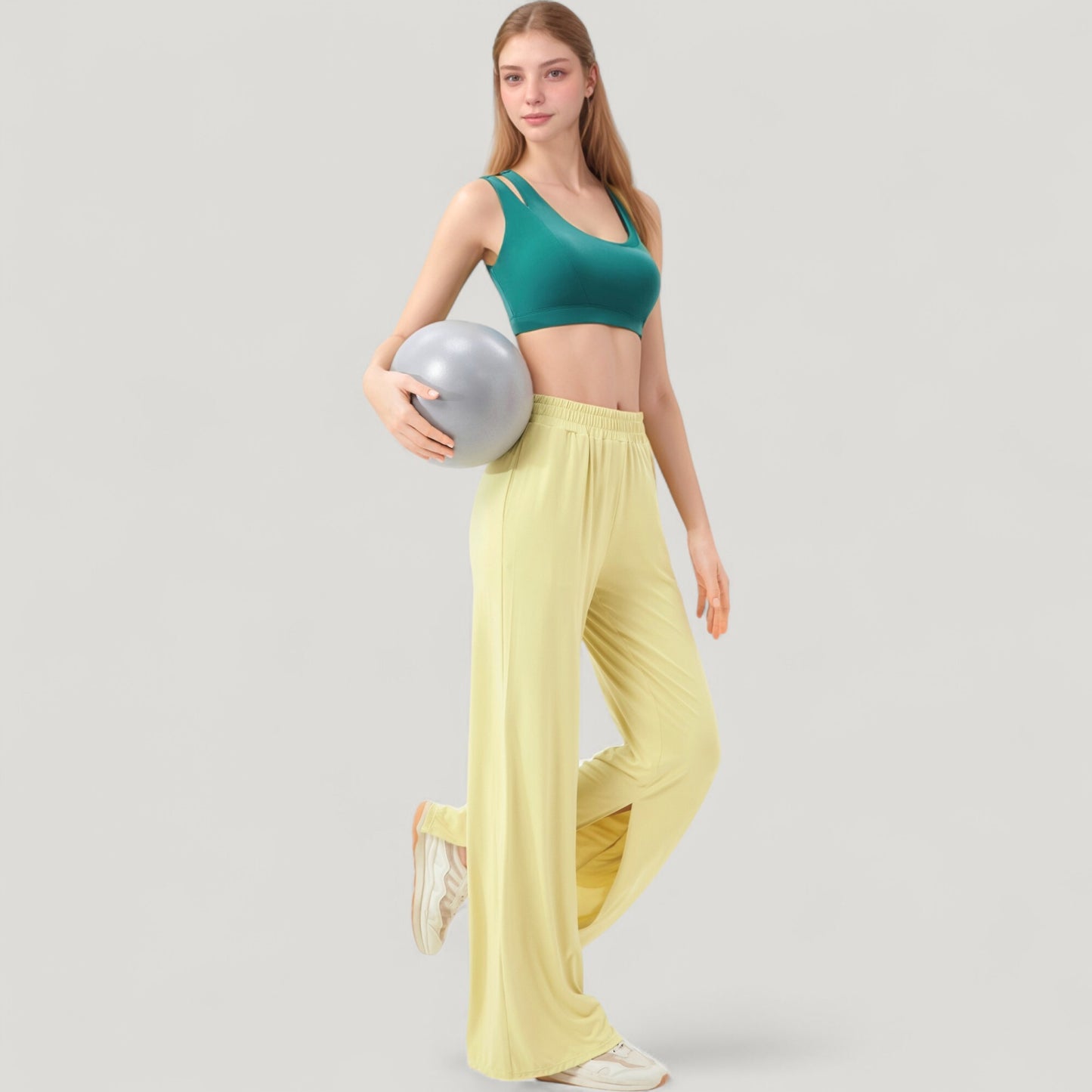 Wide Leg Lounge Pants with Elastic Waistband and Side Slit Hem Detail