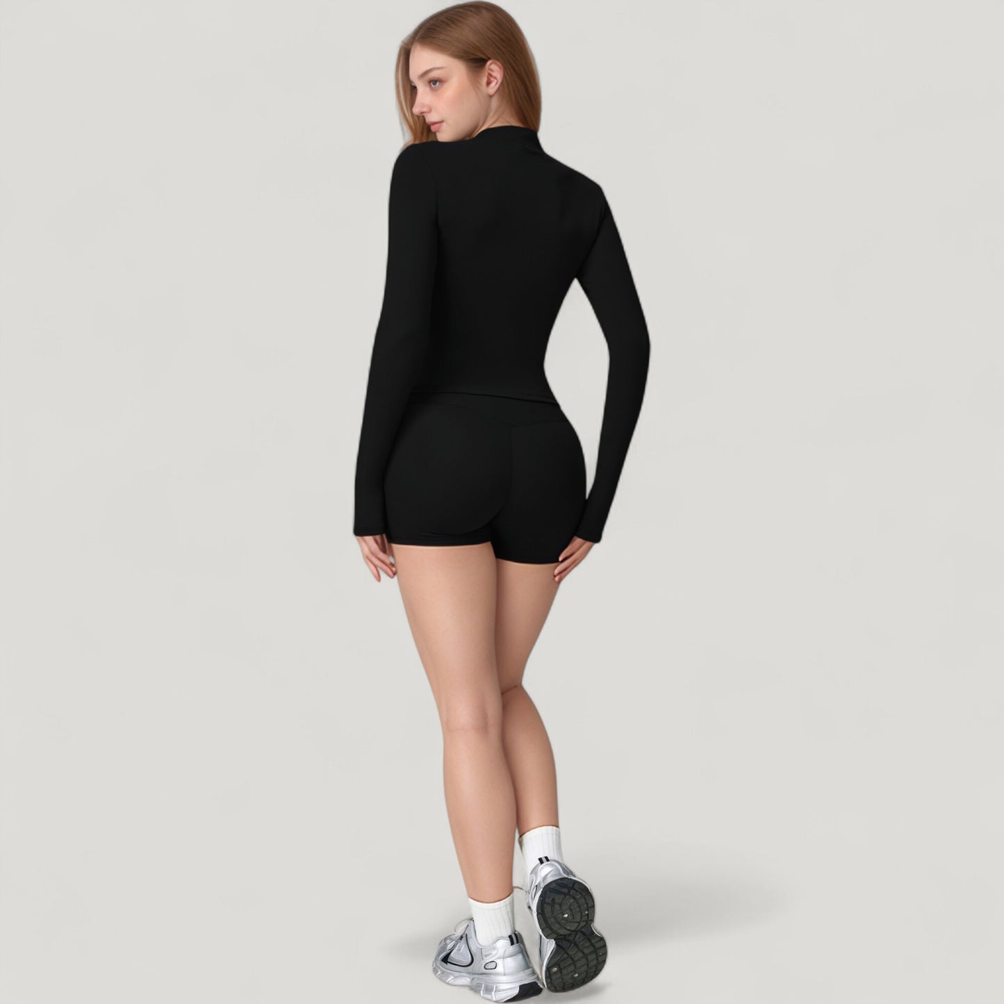 Long Sleeve Zip-Up Athletic Jacket with Thumbholes and High Neckline